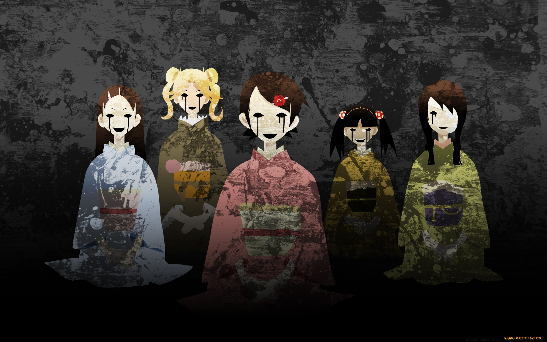 аниме, sayonara, zetsubo, sensei, кимоно, девочки