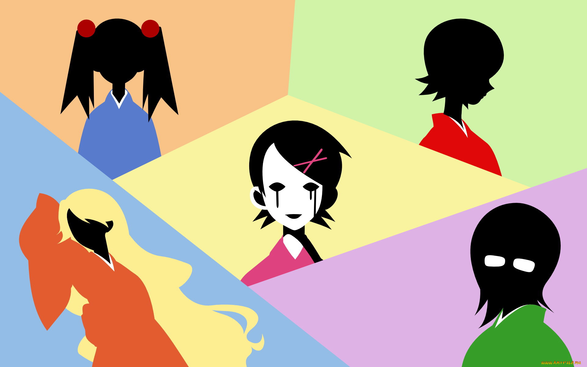 аниме, sayonara, zetsubo, sensei, лица, силуэты, девочки