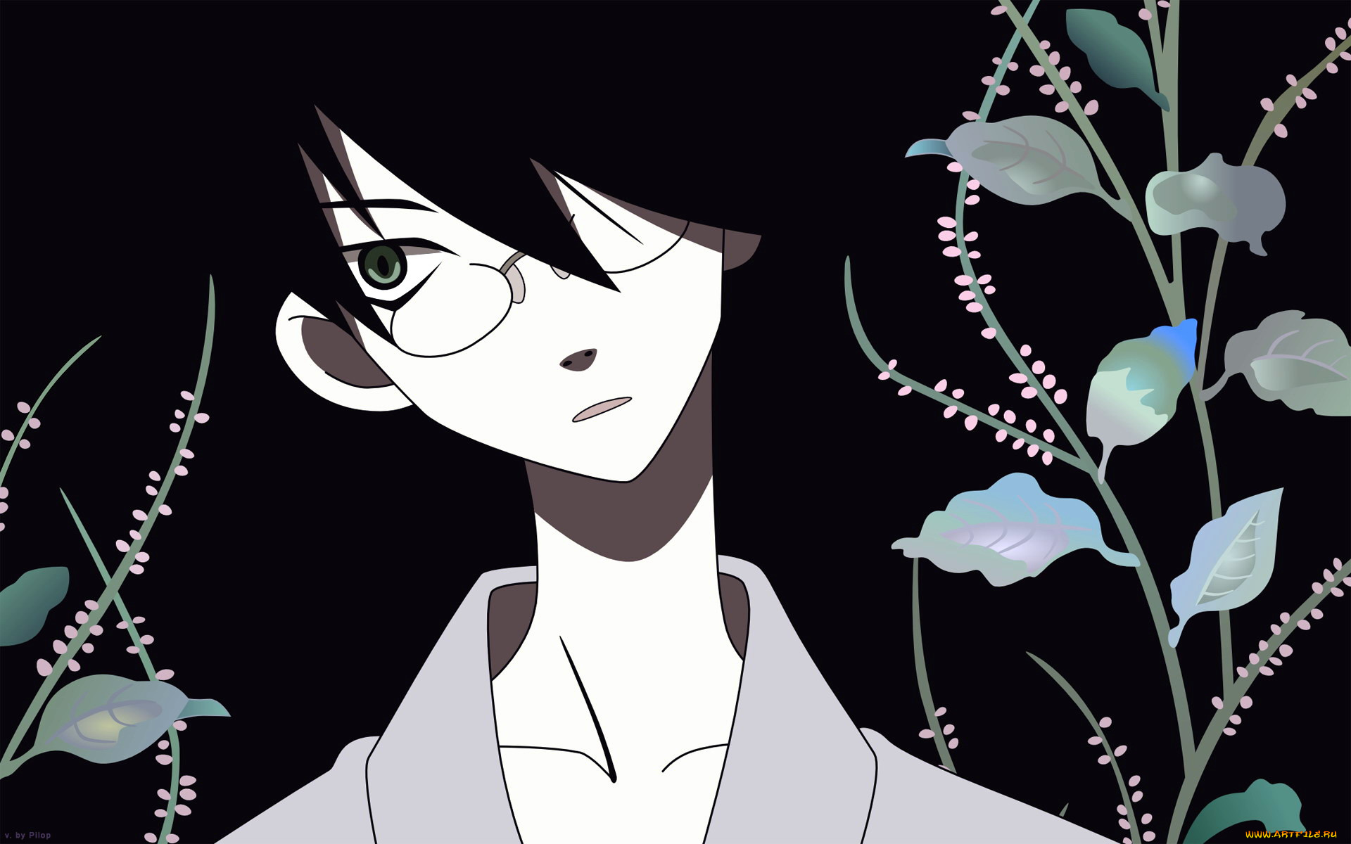 аниме, sayonara, zetsubo, sensei, парень, лицо, очки, цветы