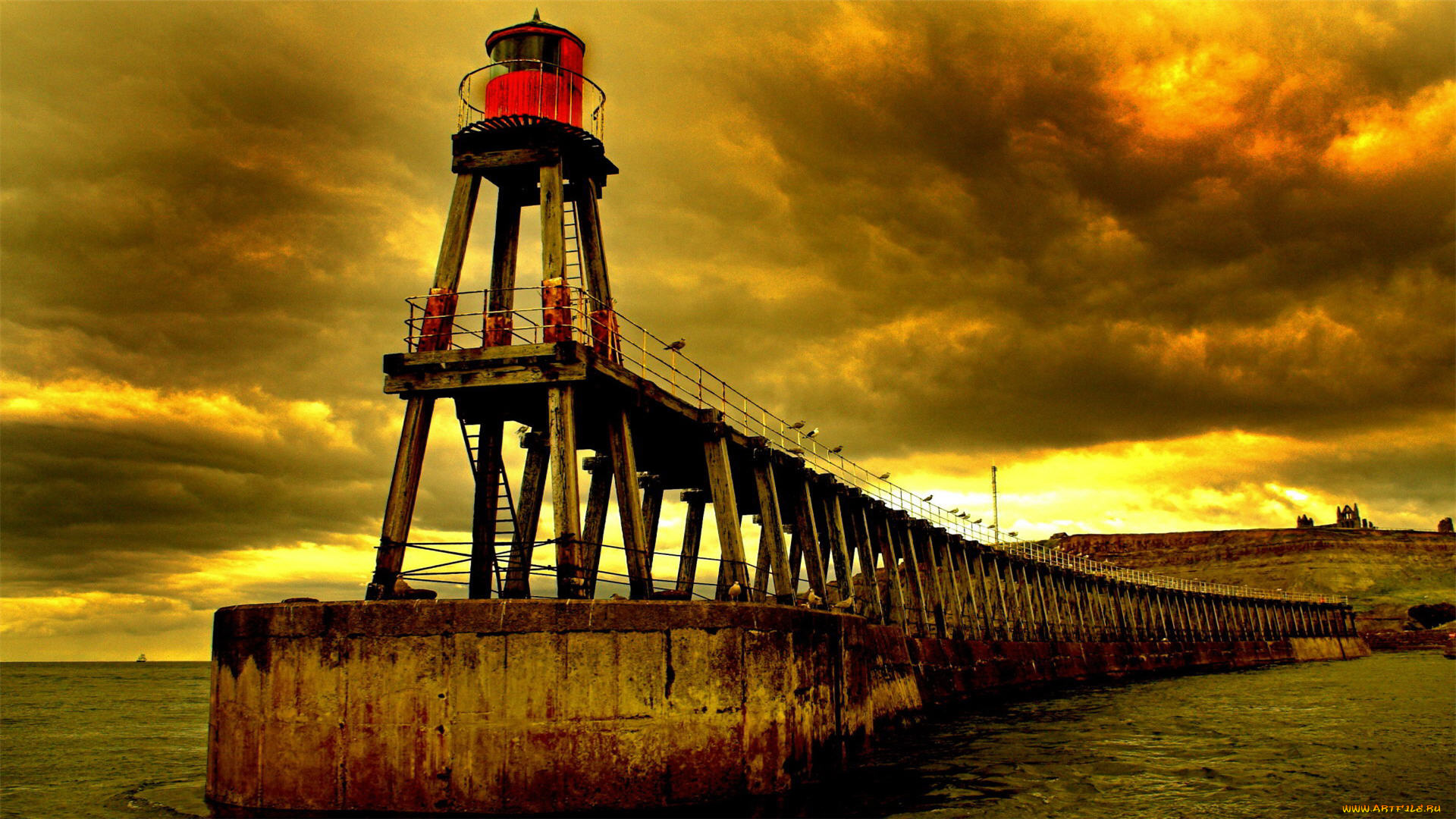 amazing, lighthouse, scape, природа, маяки, море, берег, мостик, маяк, тучи