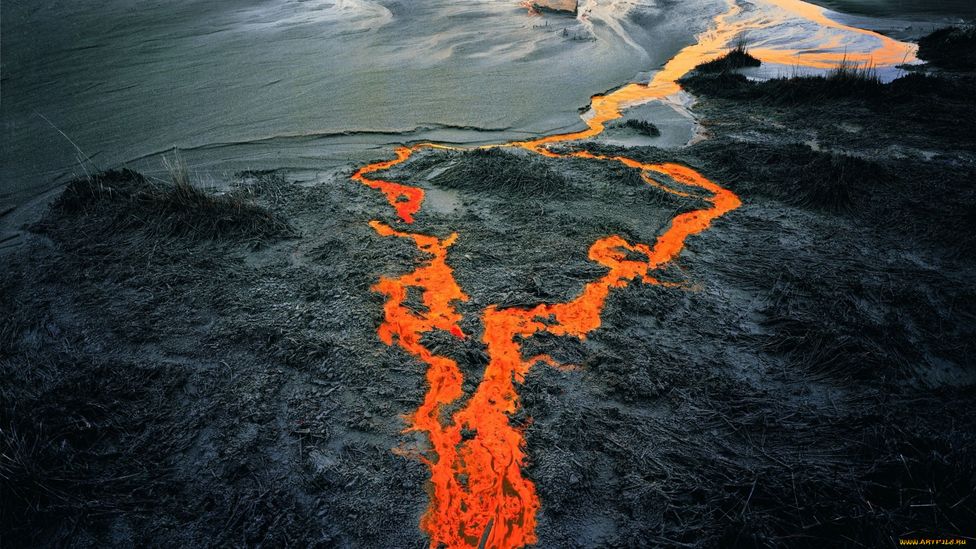 lava, creek, природа, стихия, озеро, поток, лава