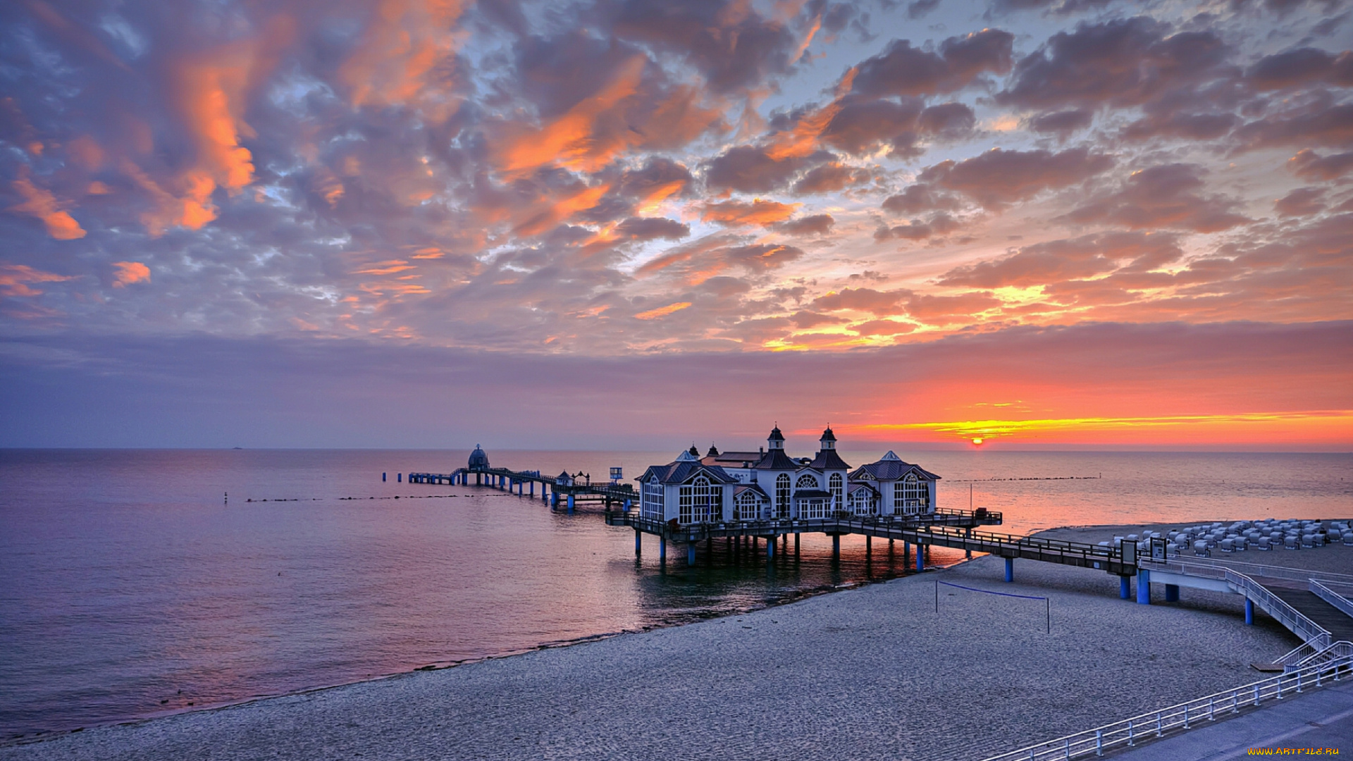 sellin, germany, природа, побережье, пейзаж, pier, германия, пирс, балтийское, море, закат, ресторан