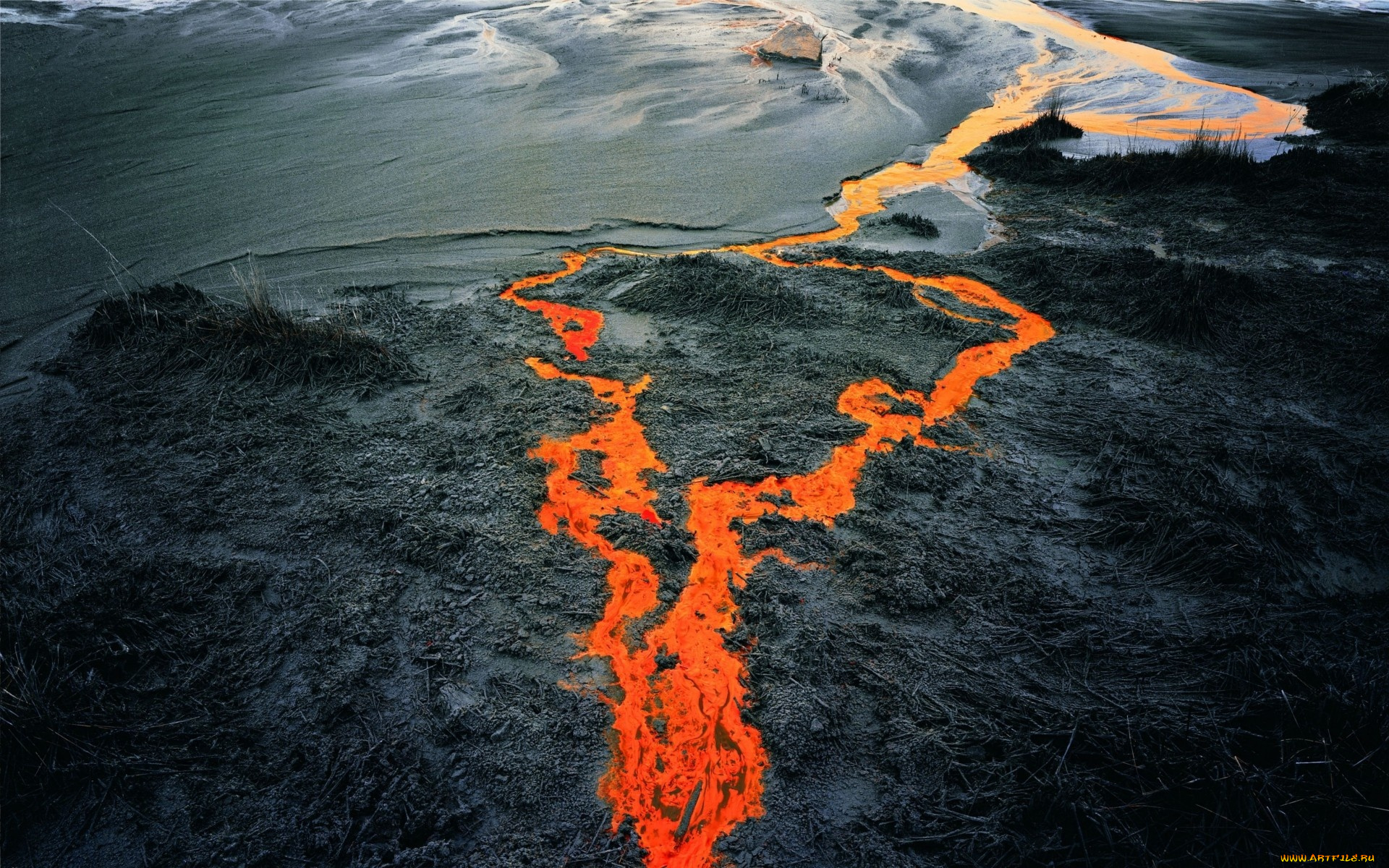 lava, creek, природа, стихия, озеро, поток, лава