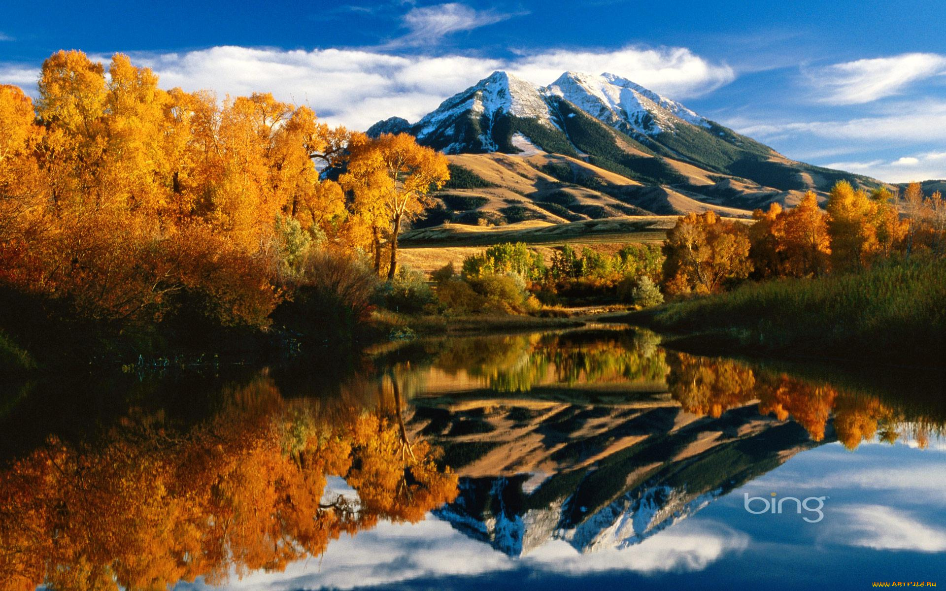 природа, пейзажи, осень, отражение, деревья, горы, река
