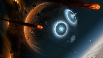 Картинка космос арт катаклизм атака астероидная планета