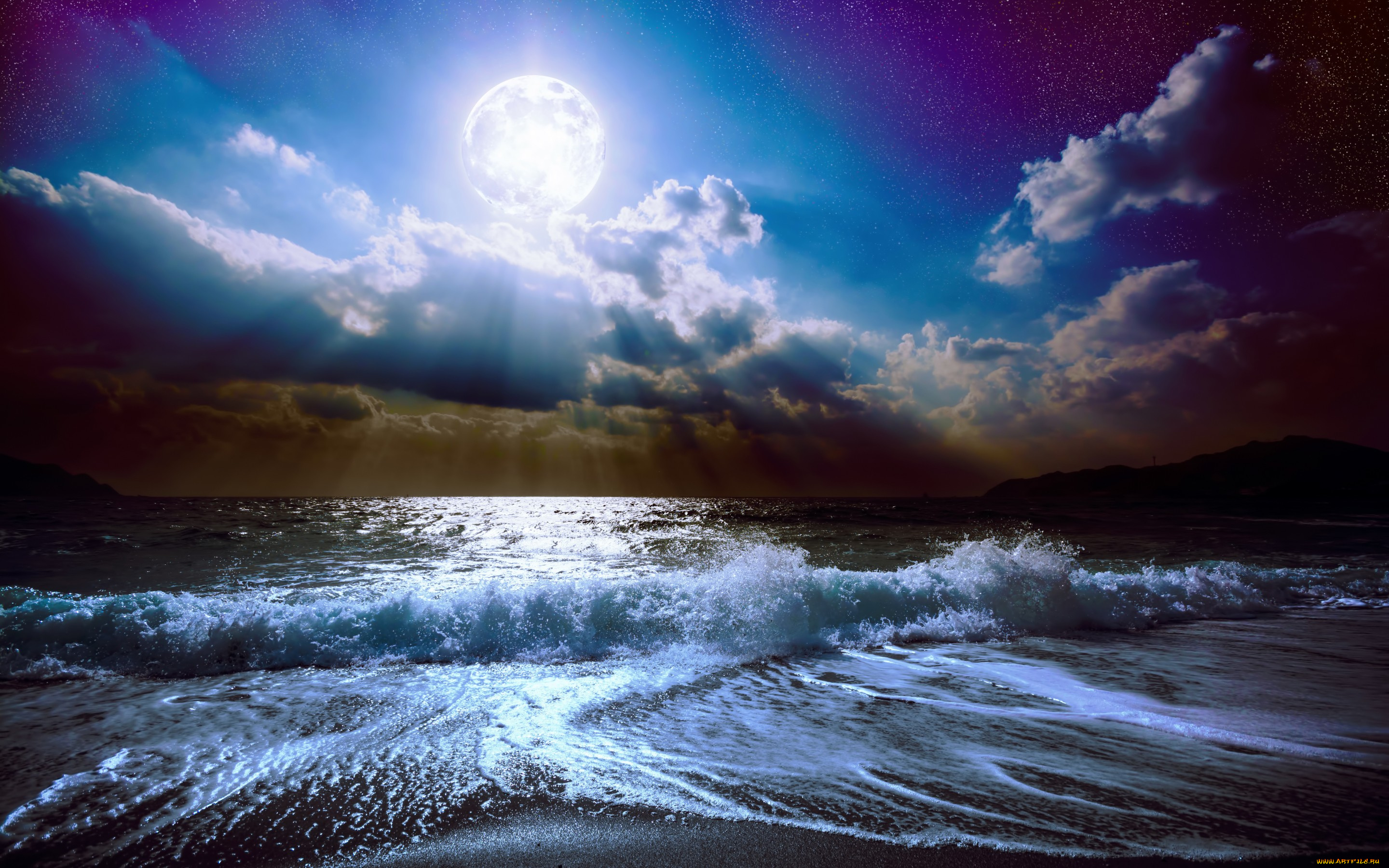 природа, стихия, full, moon, sky, sea, ocean, waves, beautiful, nature, луна, лунный, свет, ночь, пейзаж, облака, полная, небо, море, океан, волны, красивая