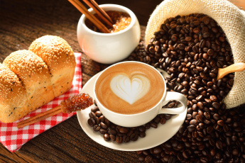 Картинка еда кофе +кофейные+зёрна какао молоко сердце любовь coffe чашка heart love