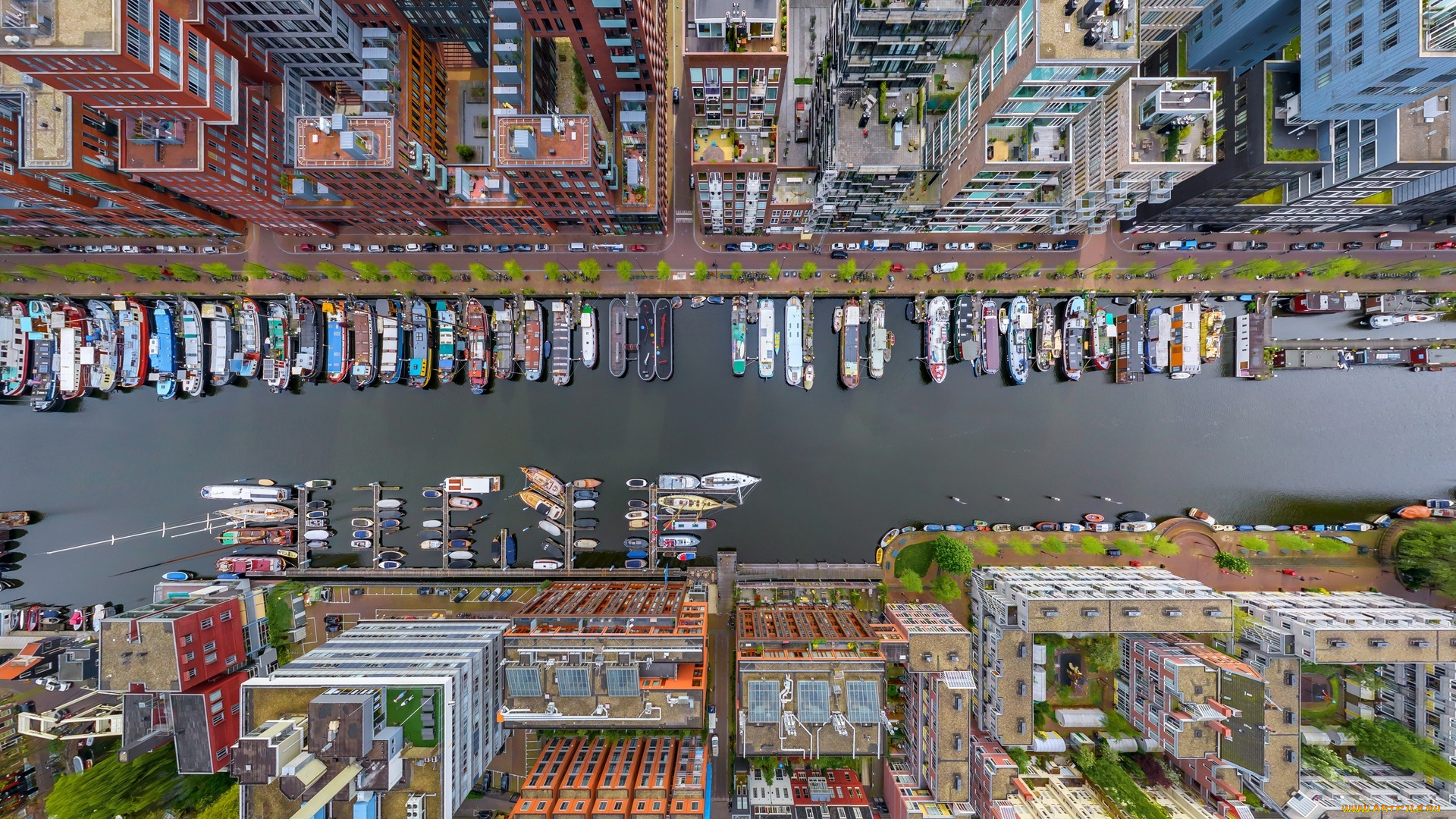 города, амстердам, , нидерланды, панорама, улица, канал, дома, здания, лодки