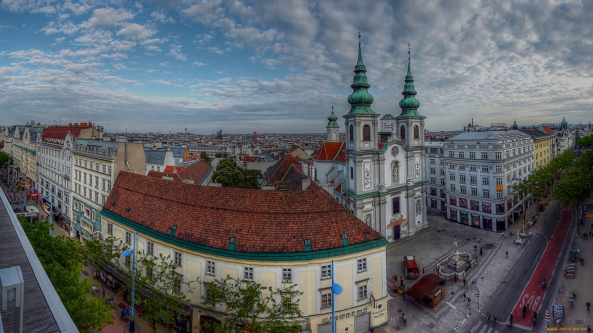 города, вена, , австрия, перекресток, вена, облака, дома, vienna, небо, улица, mariahilf, церковь