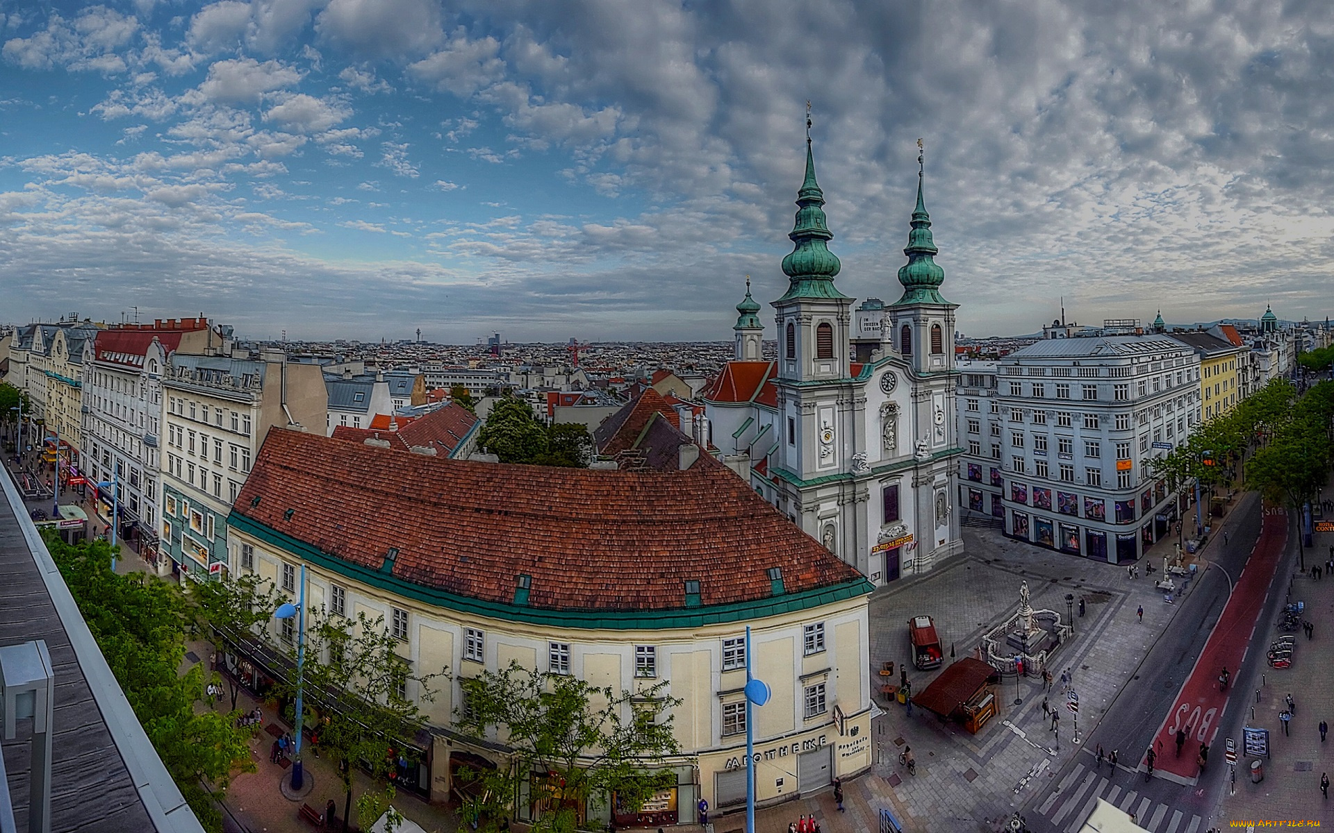 города, вена, , австрия, перекресток, вена, облака, дома, vienna, небо, улица, mariahilf, церковь