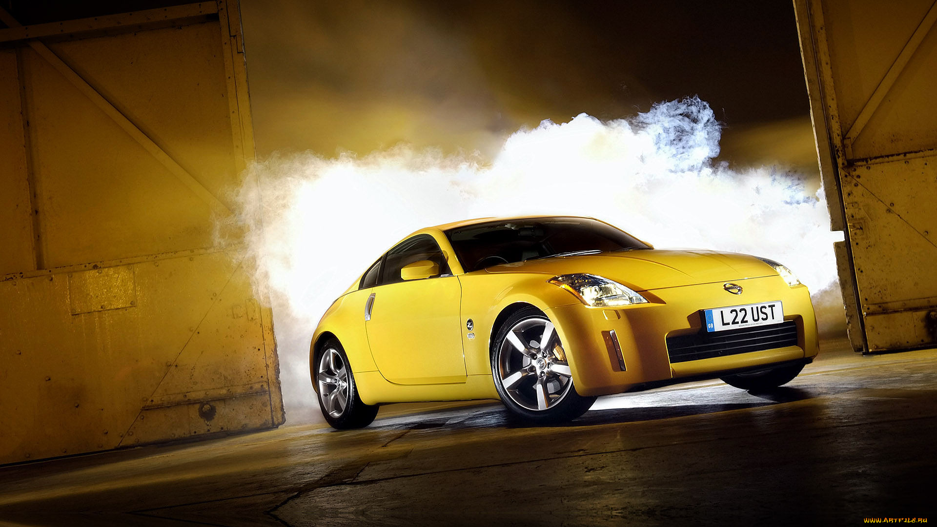 nissan, 350z, автомобили, nissan, datsun, ниссан, желтый, дым, двери