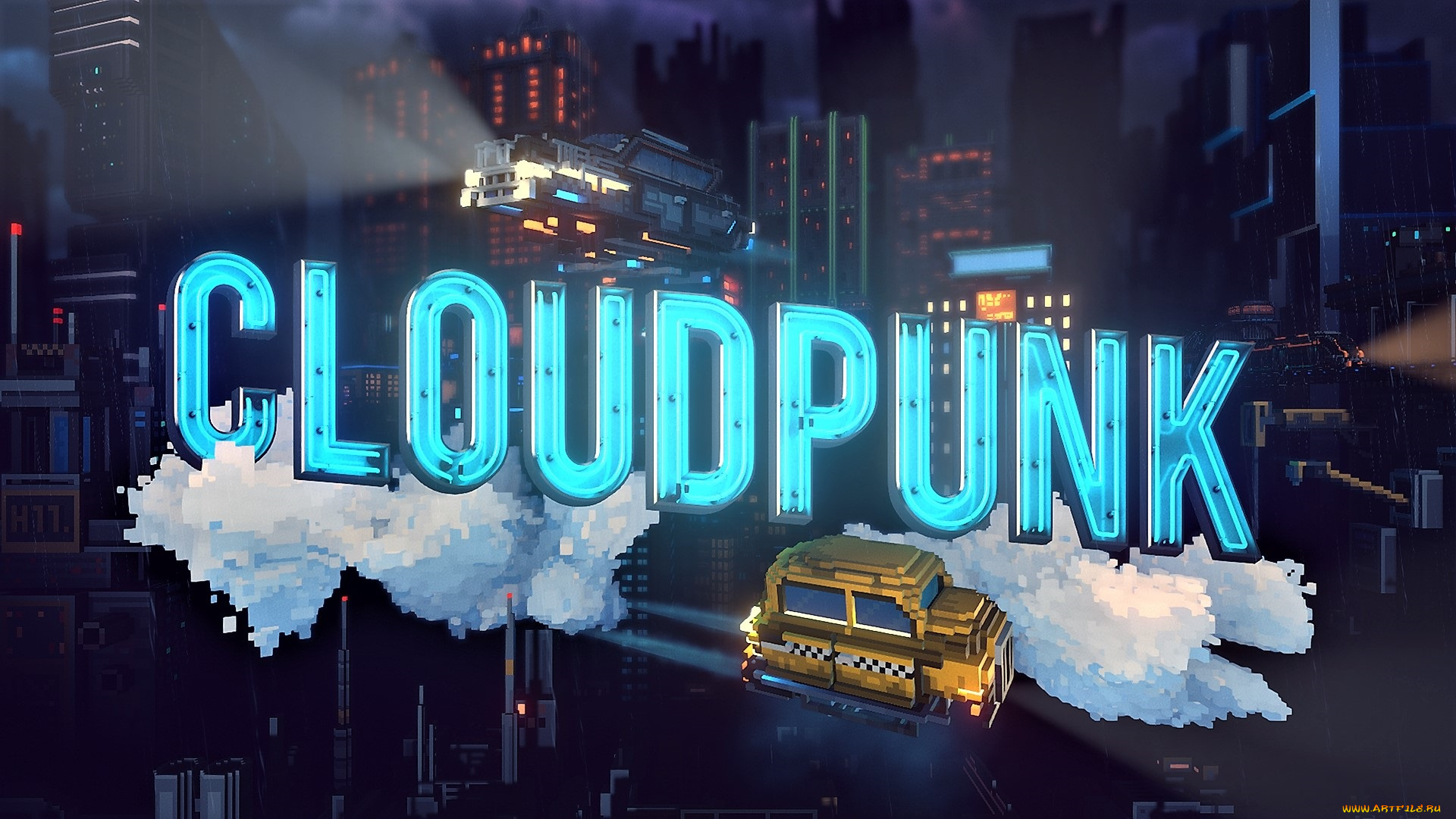 видео, игры, cloudpunk, будущее, город, огни, дождь, машина