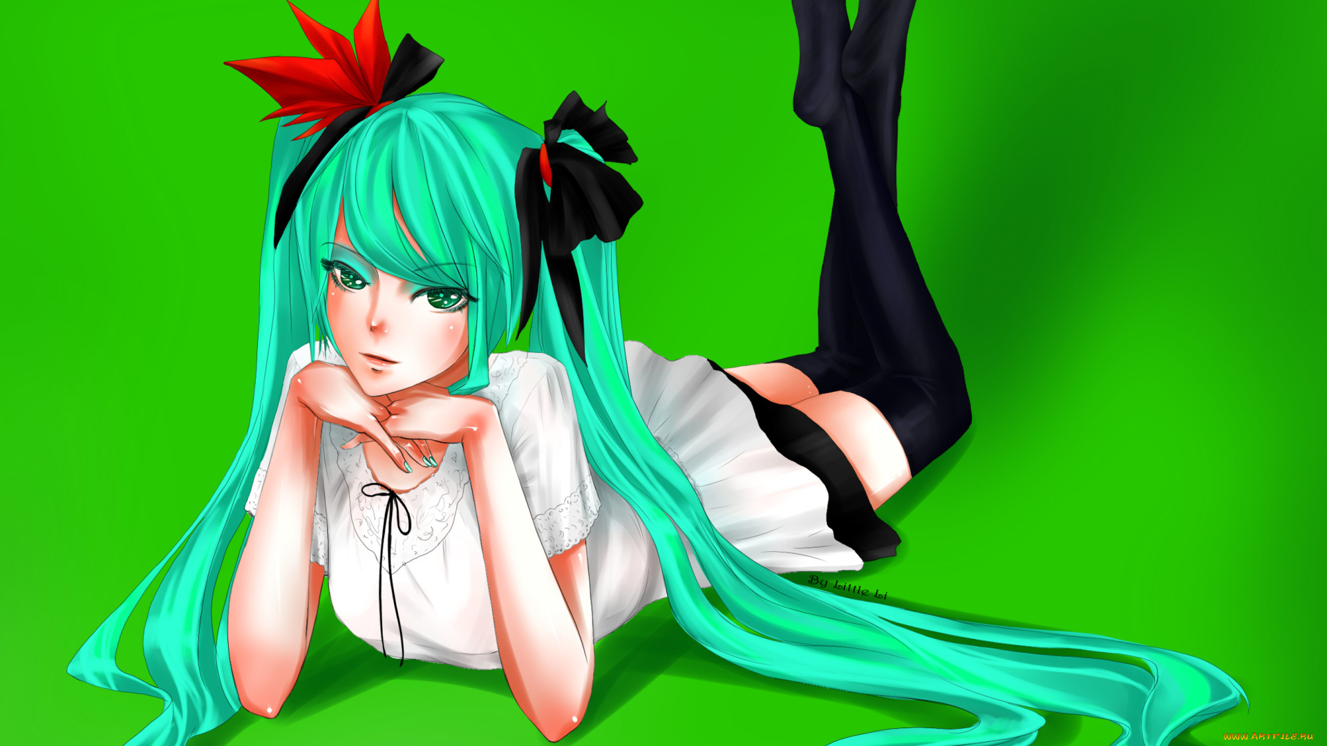 аниме, vocaloid, чулки, девушка, hatsune, miku