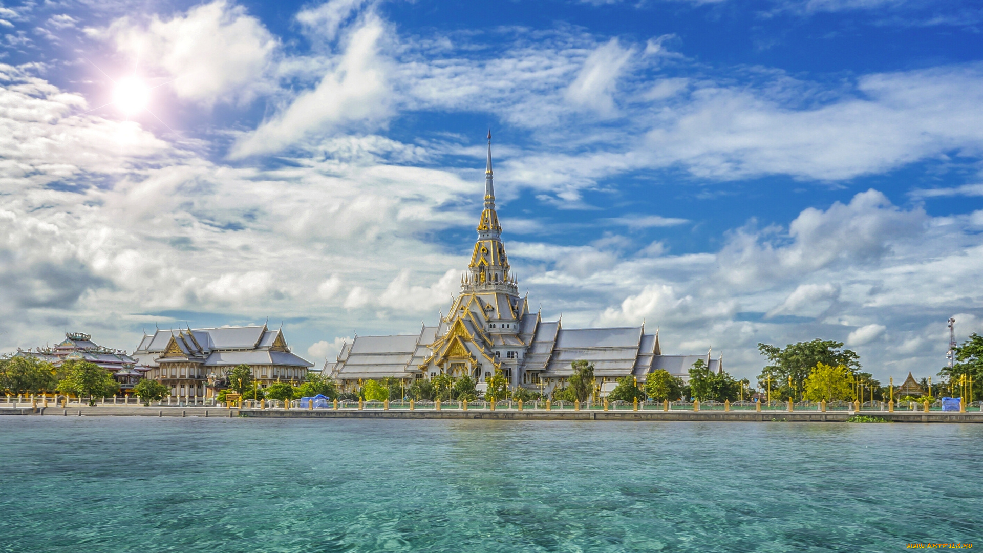 sothorn, temple, chachoengsao, province, thailand, города, буддистские, другие, храмы, вода, набережная, храм, тайланд