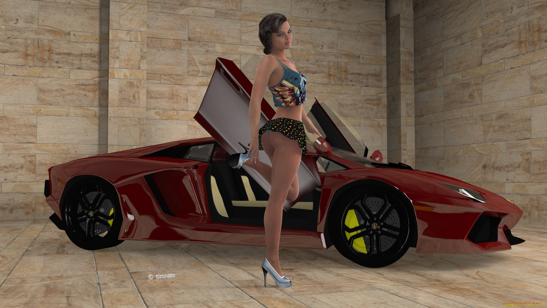 автомобили, 3d, car&girl, девушка, взгляд, фон, автомобиль