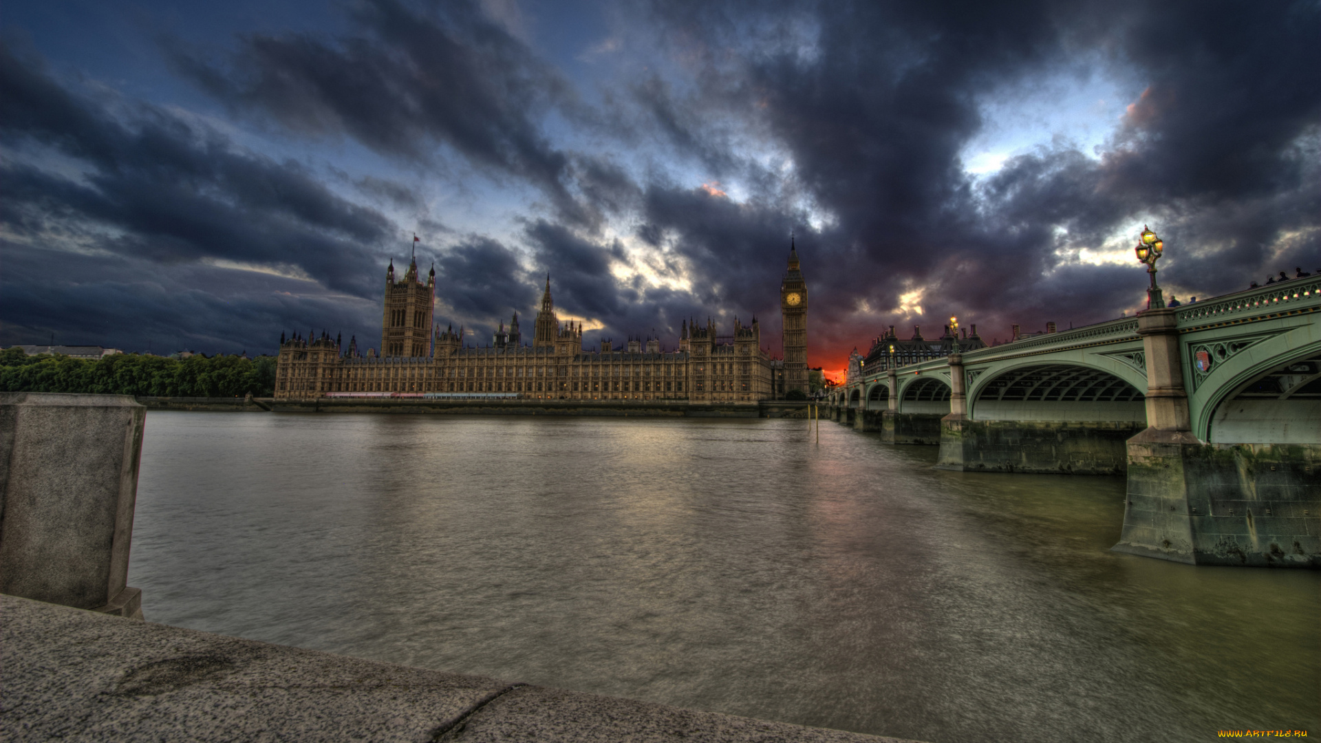 big, ben, города, лондон, , великобритания, река, парламент, мост