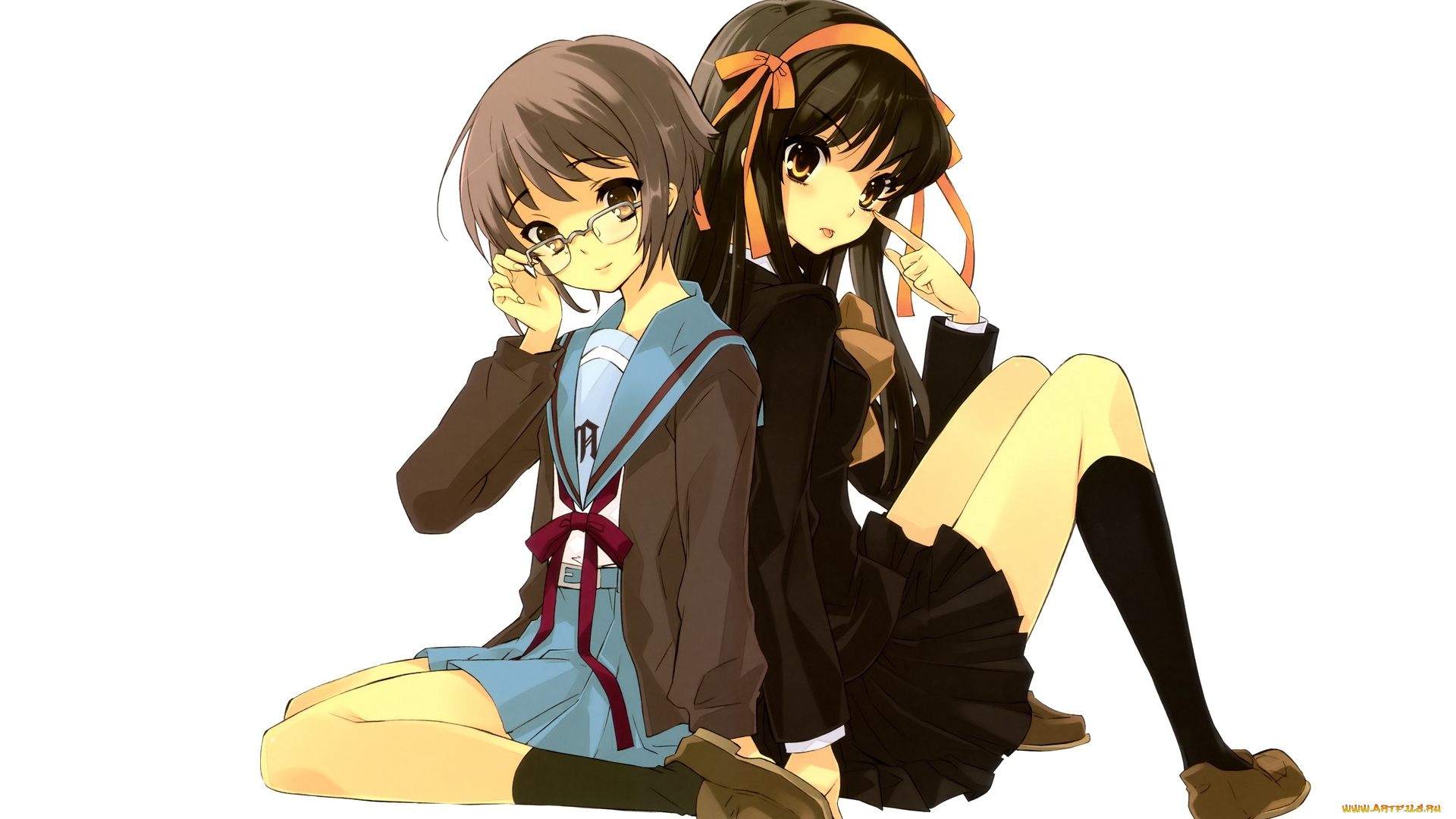 аниме, the, melancholy, of, haruhi, suzumiya, девушки, взгляд, фон