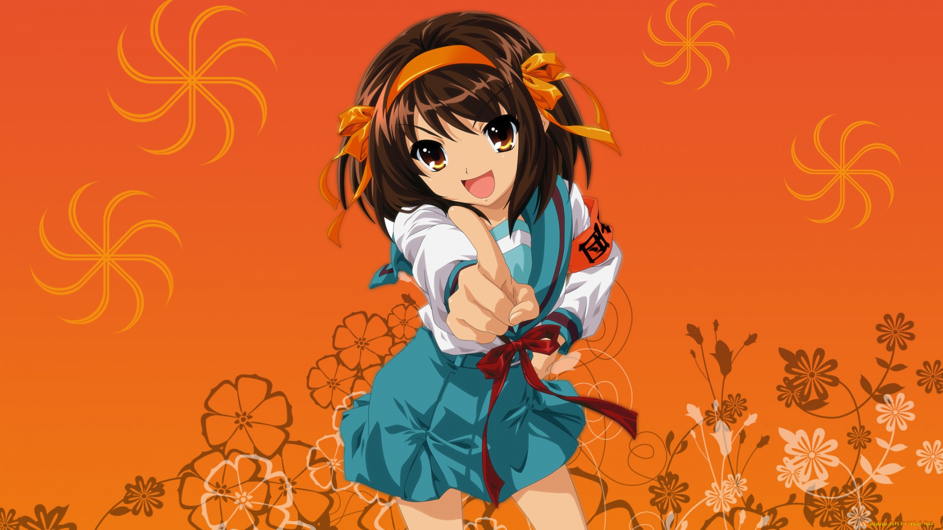 аниме, the, melancholy, of, haruhi, suzumiya, девушка, взгляд, фон