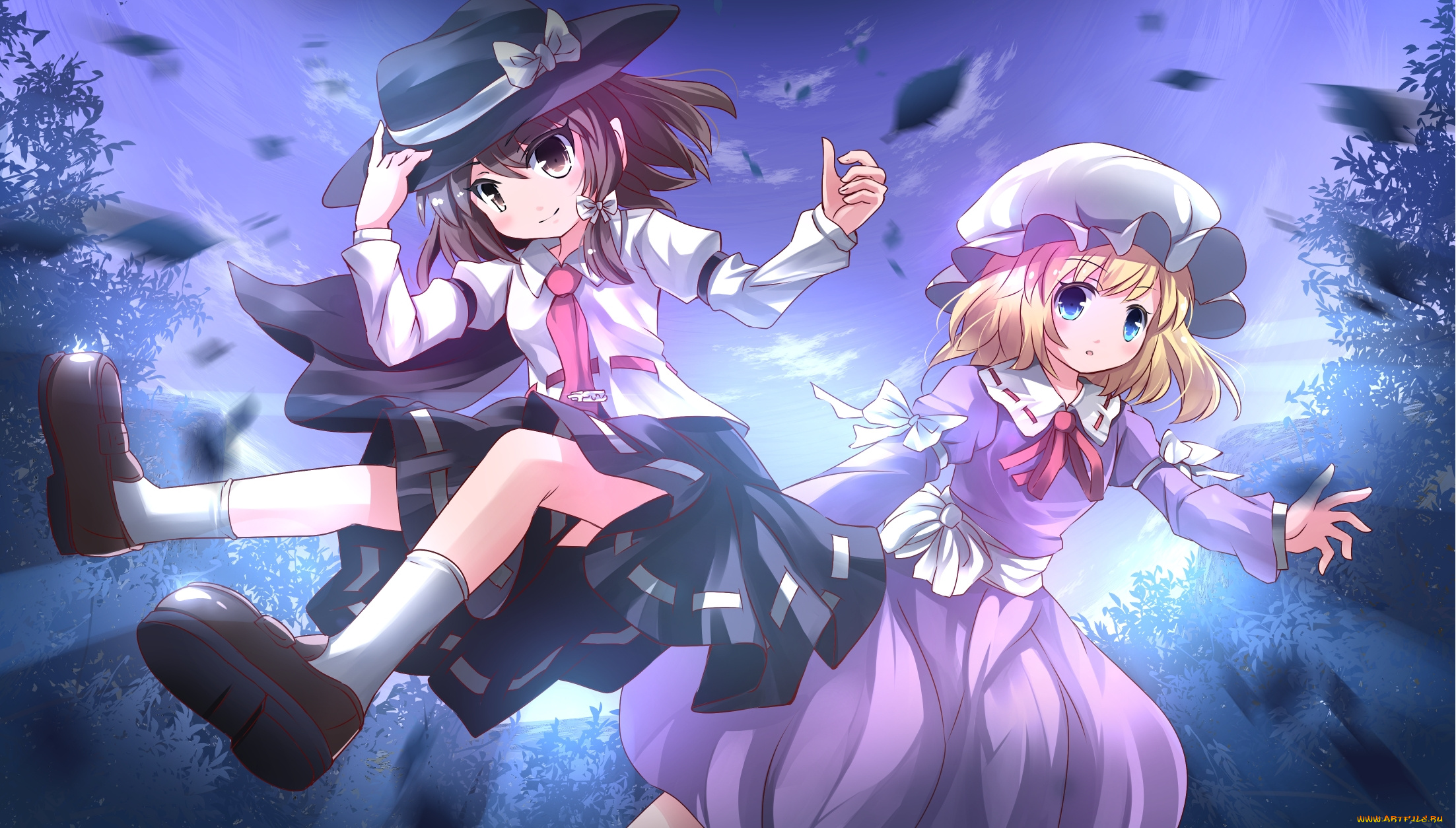 аниме, touhou, фон, взгляд, девушки