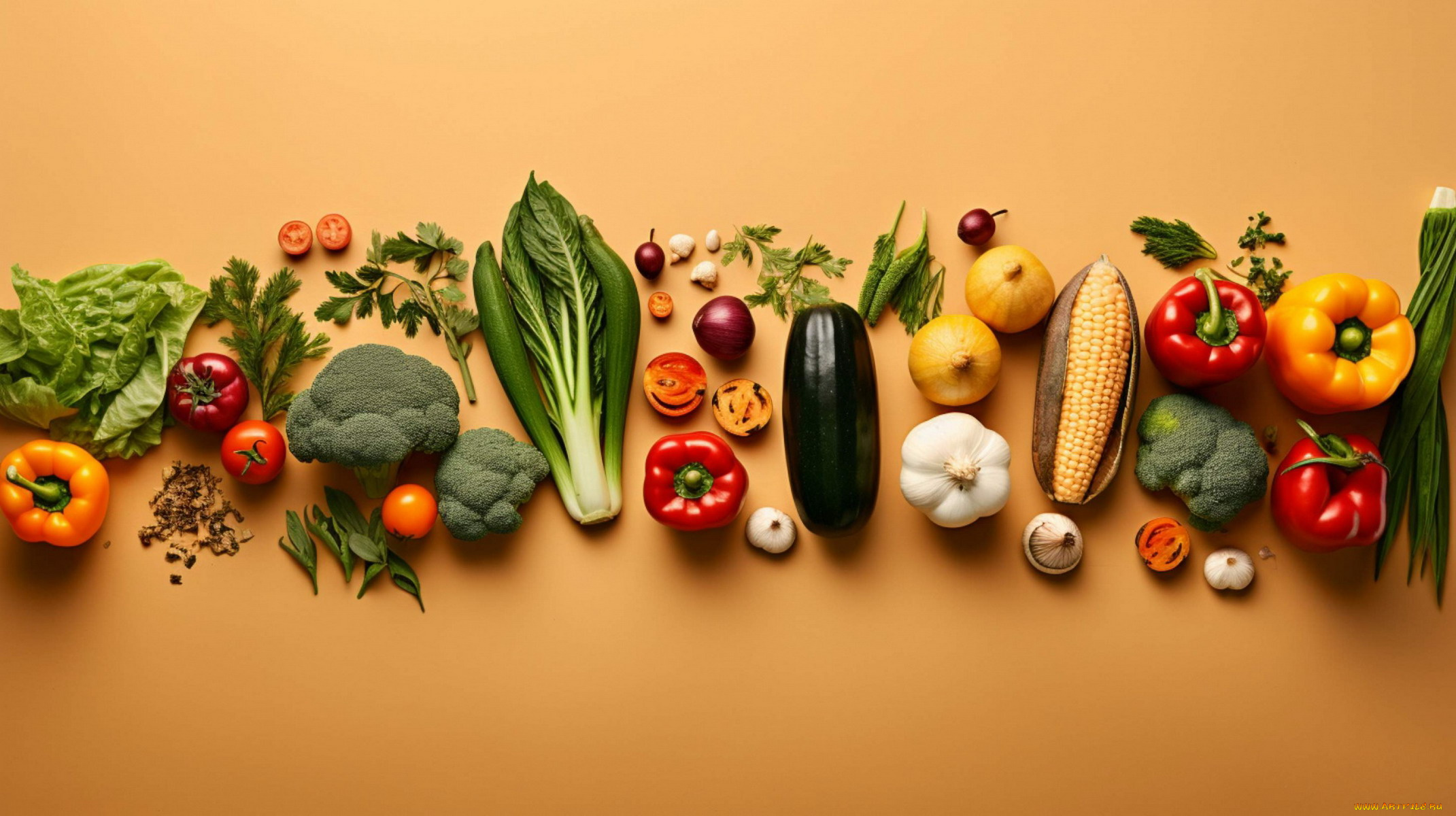 еда, овощи, брокколи, кукуруза, баклажан, перец, чеснок