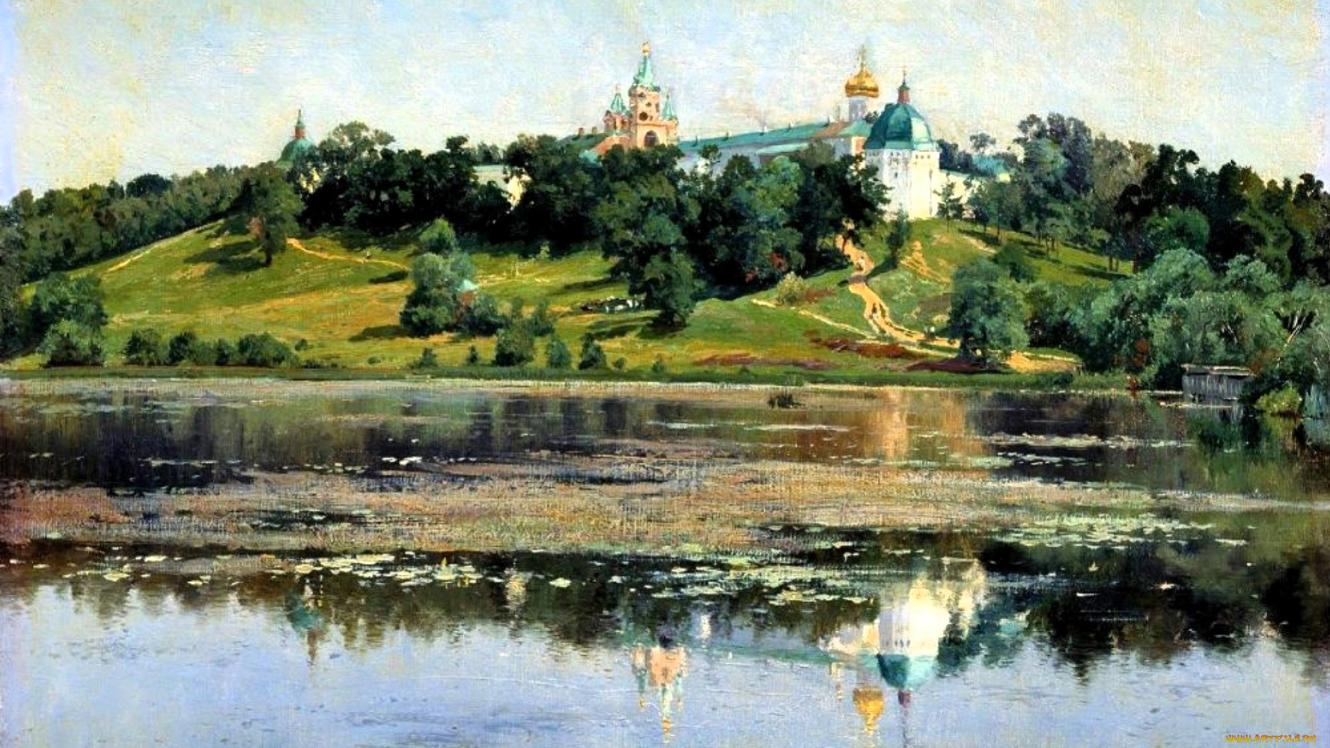 константин, крыжицкий, рисованное, монастырь, гора, лес, дороги, озеро