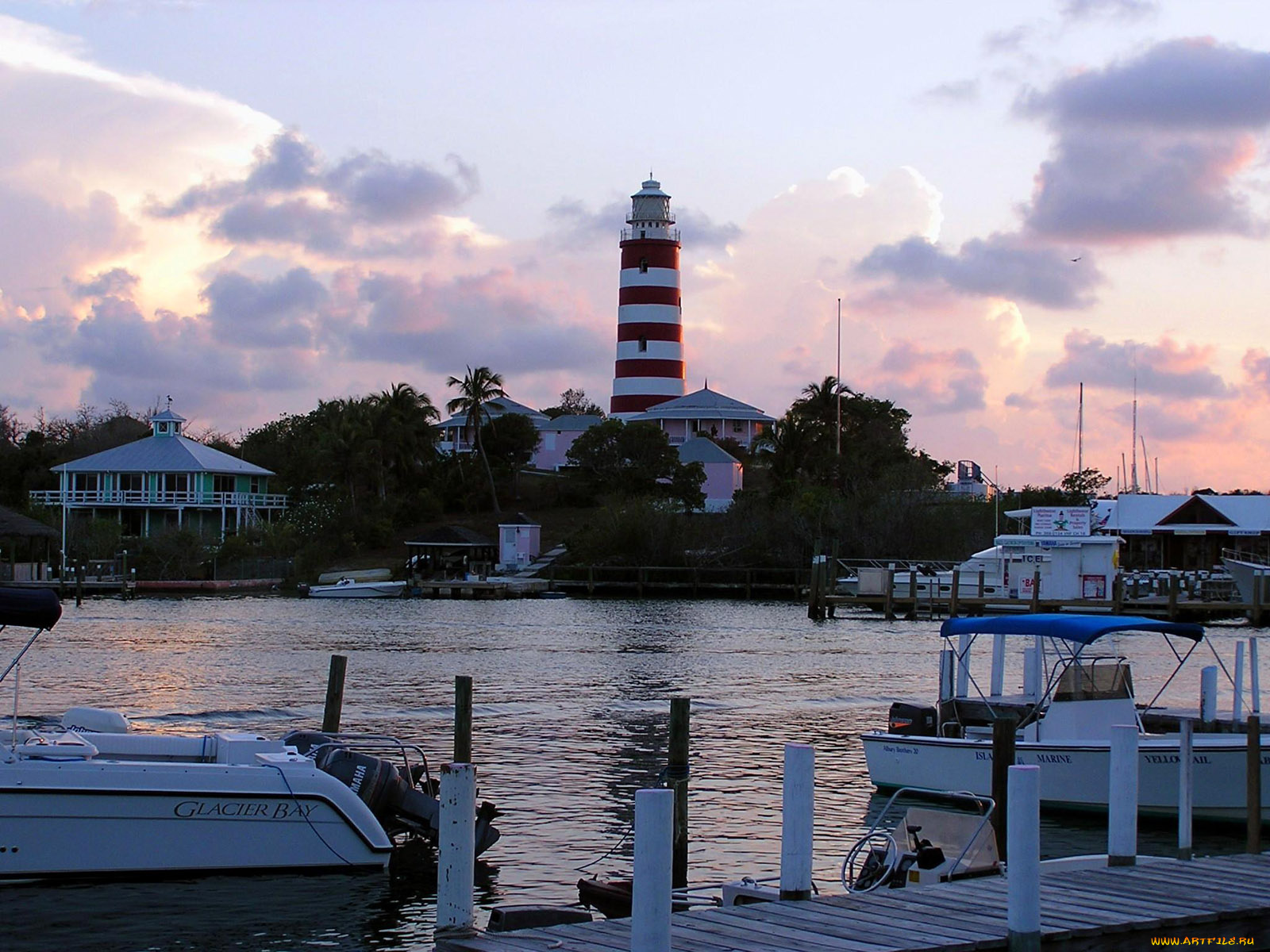 sunset, at, lighthouse, in, hope, town, города