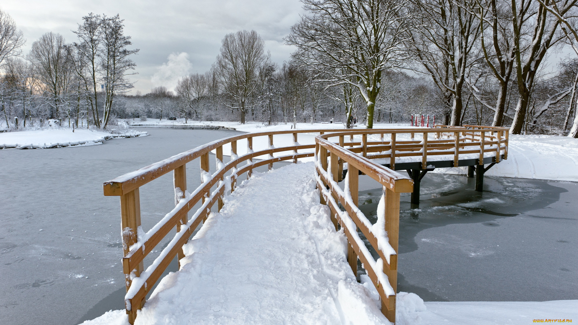 природа, зима, мост