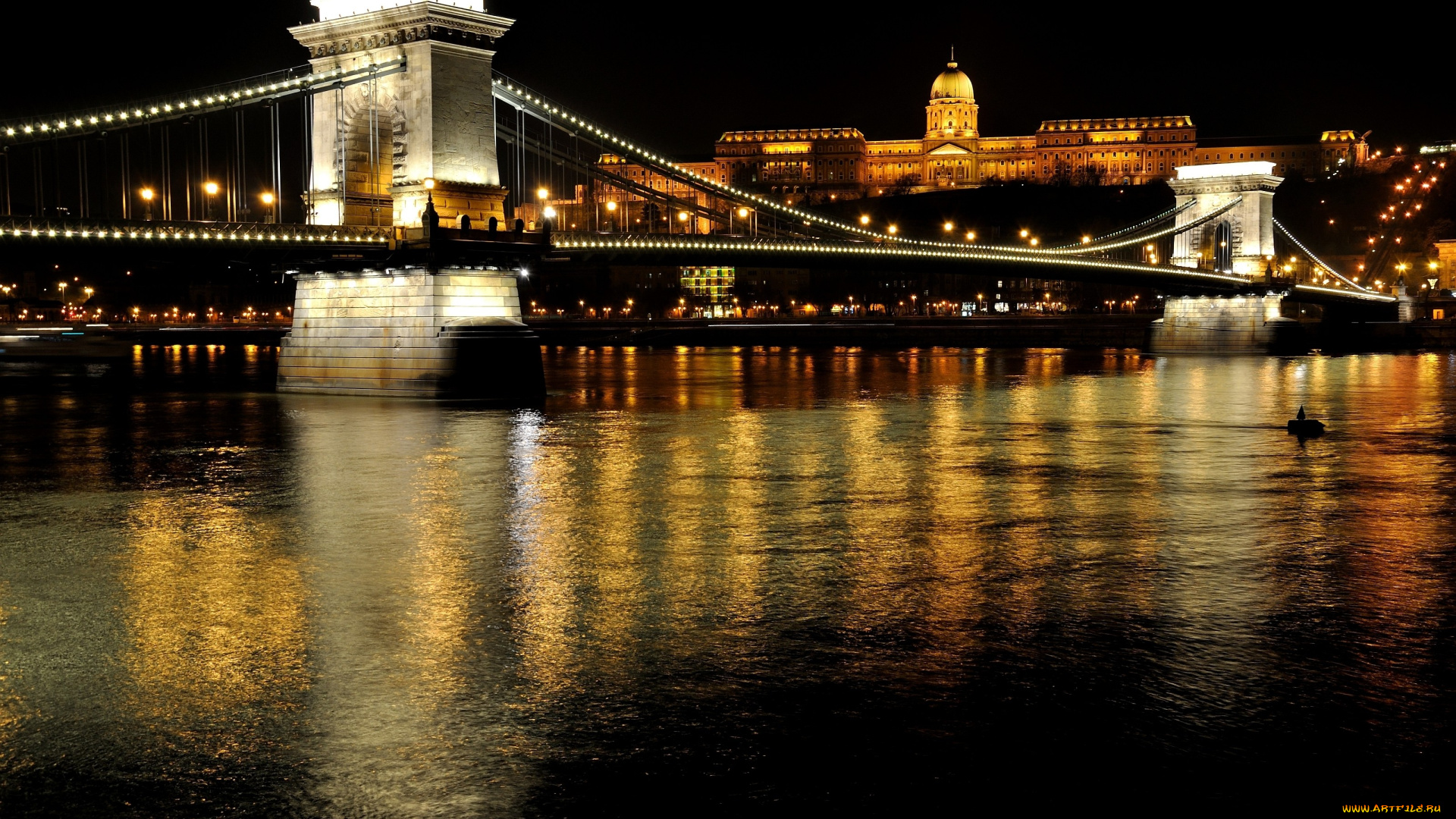 города, будапешт, венгрия, река, отражение, ночь, мост