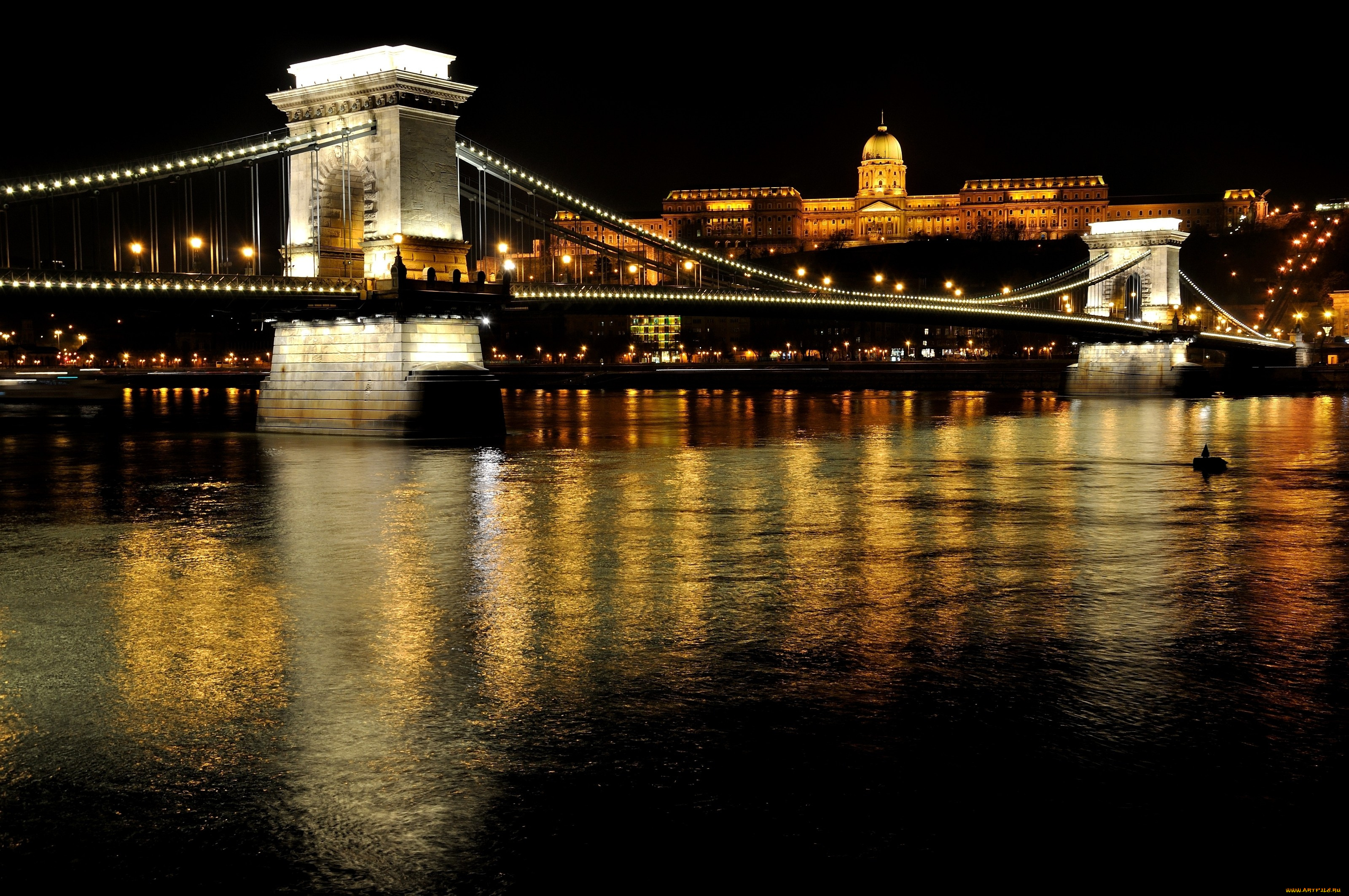 города, будапешт, венгрия, река, отражение, ночь, мост
