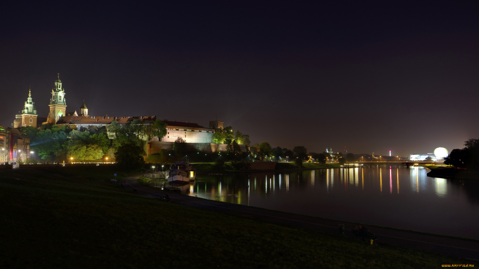 wawel, , krakоw, , poland, города, -, огни, ночного, города, ночь, река, poland, krakоw, польша, краков, замок, огни