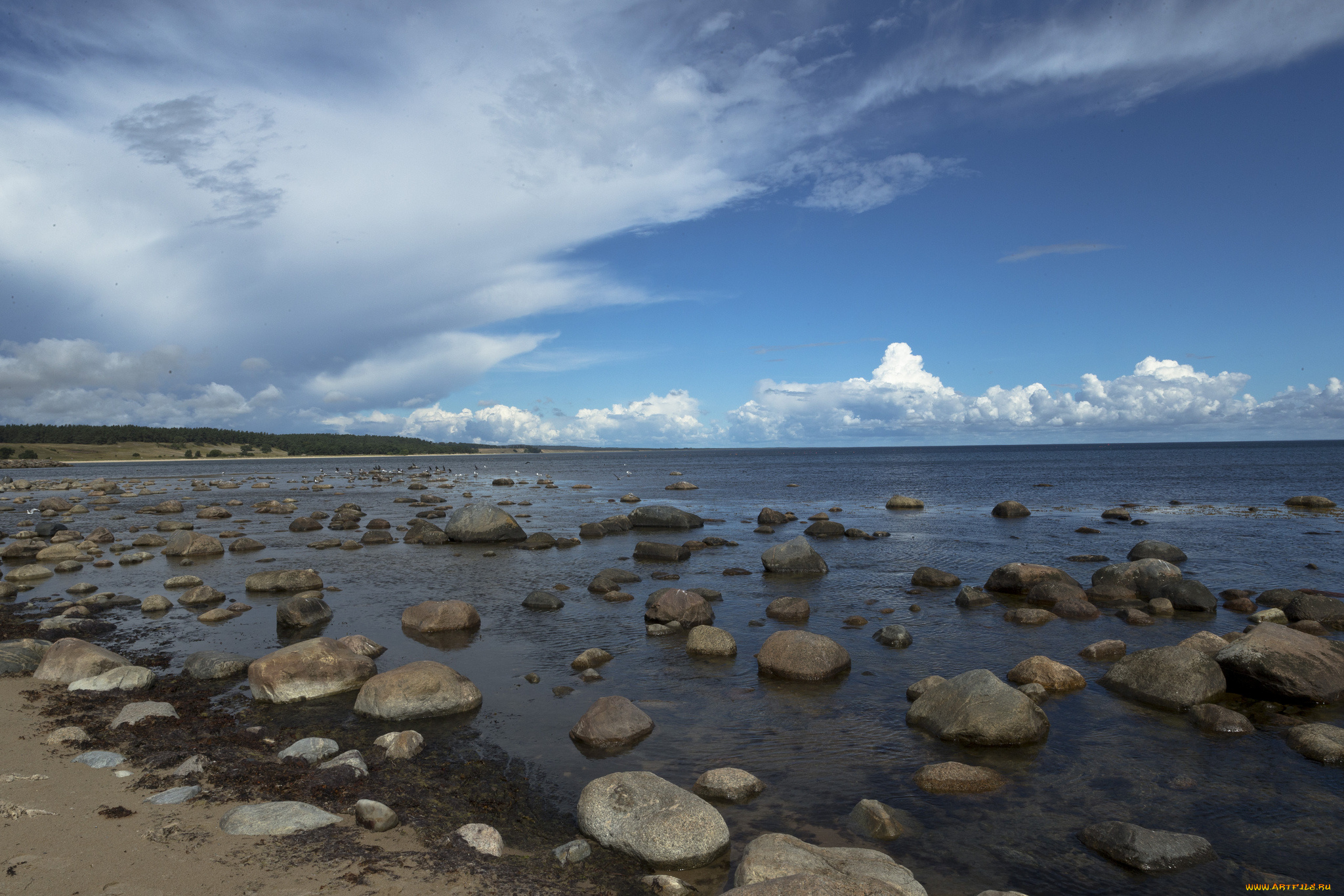 природа, побережье, берег, вода, облака, камни, небо