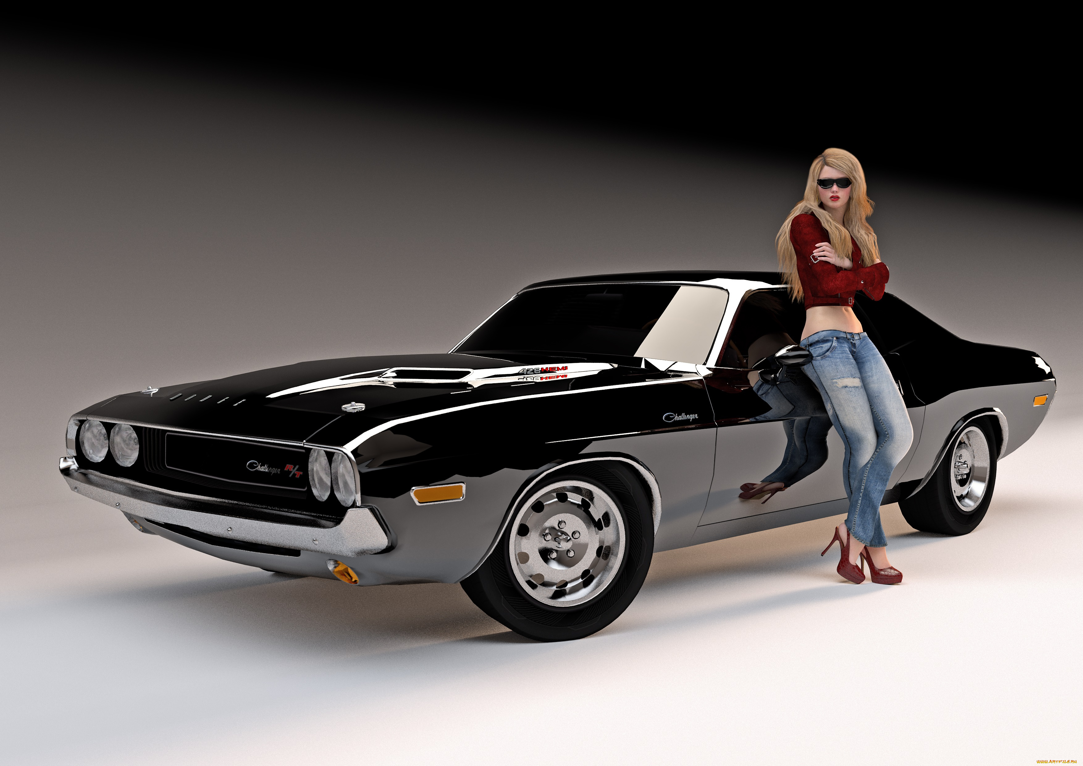 автомобили, 3d, car&girl, девушка, взгляд, фон, блондинка, очки, джинсы, туфли, автомобиль