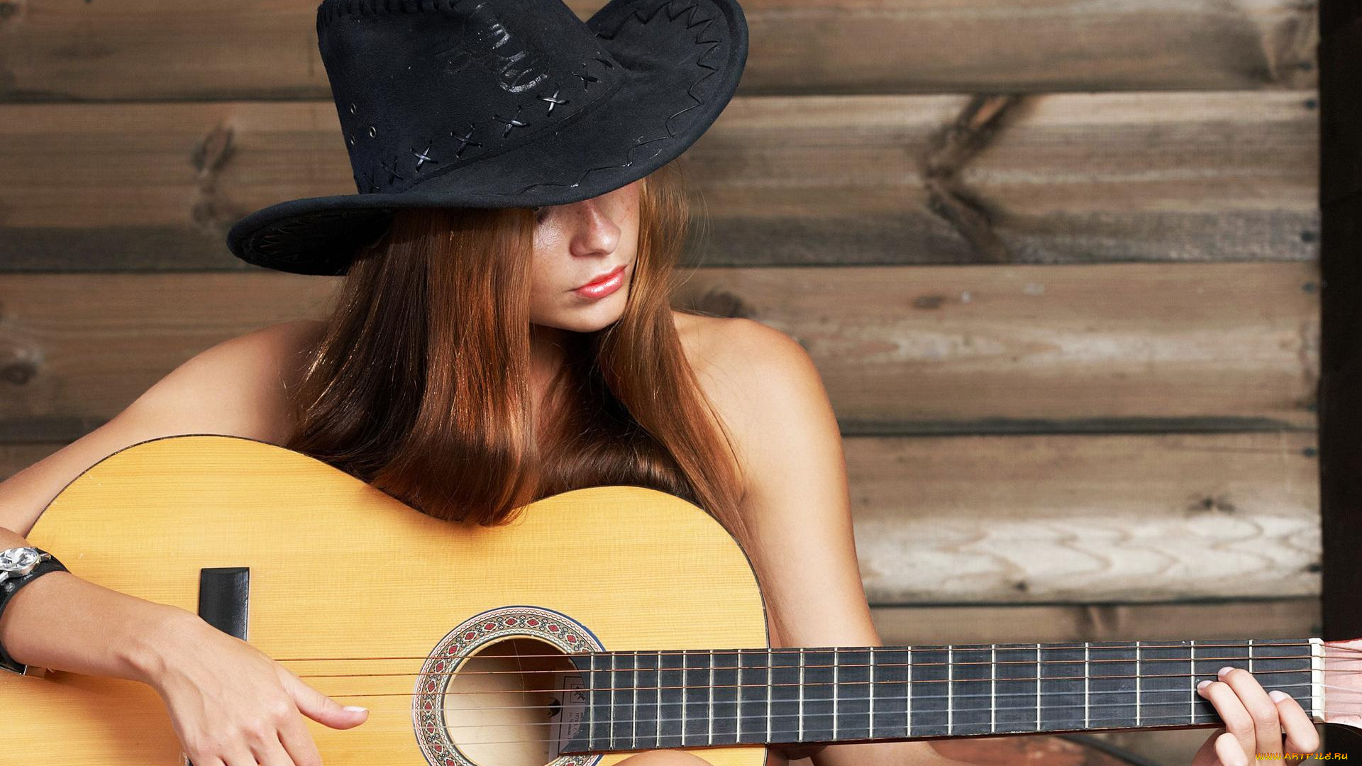 музыка, -, другое, браслет, гитара, шляпа, девушка