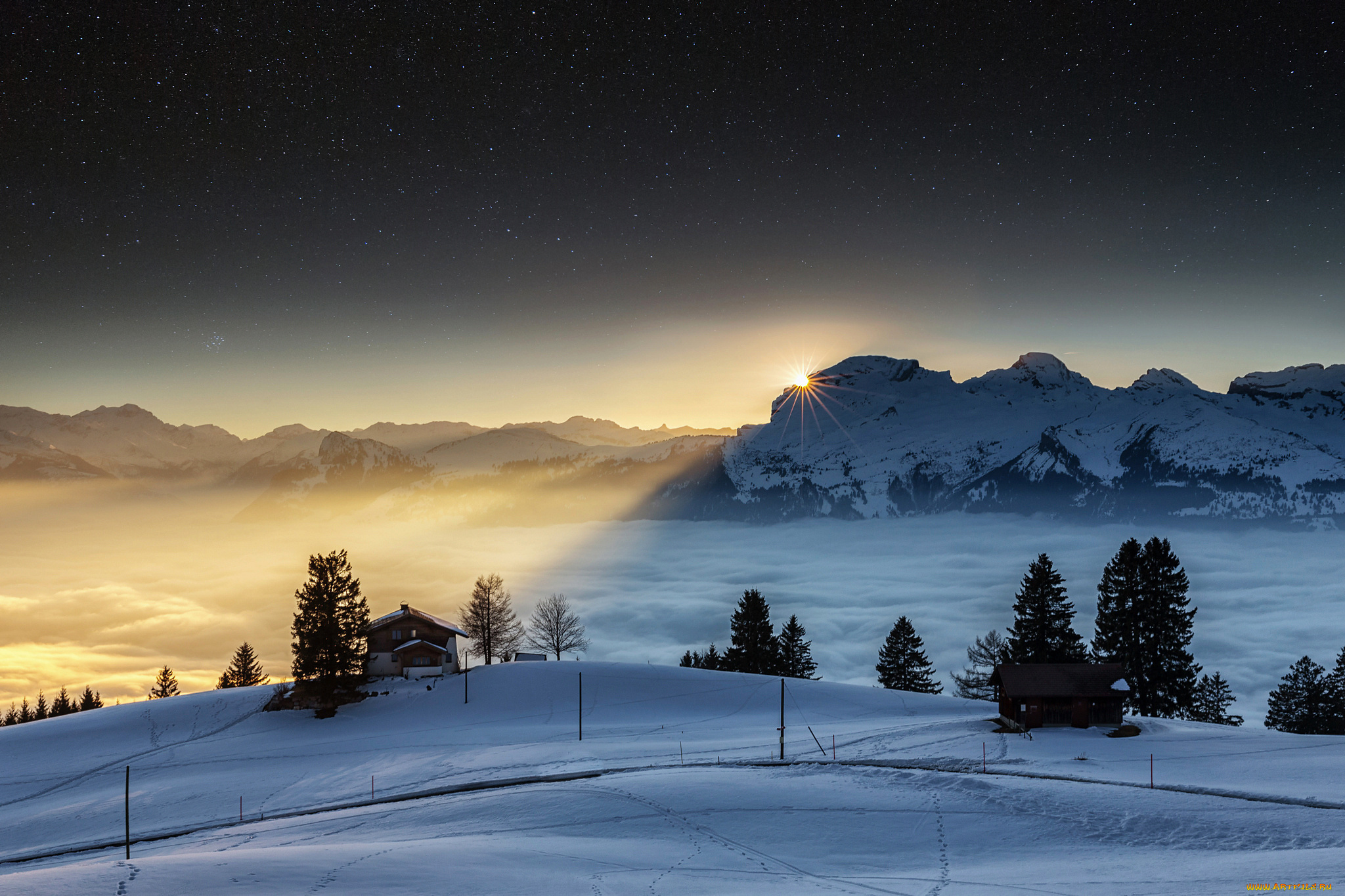 Ночная Швейцария Альпы