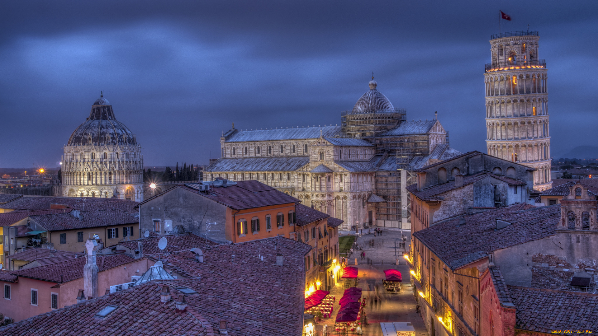 pisa`s, cathedral, города, пиза, , италия, огни, ночь