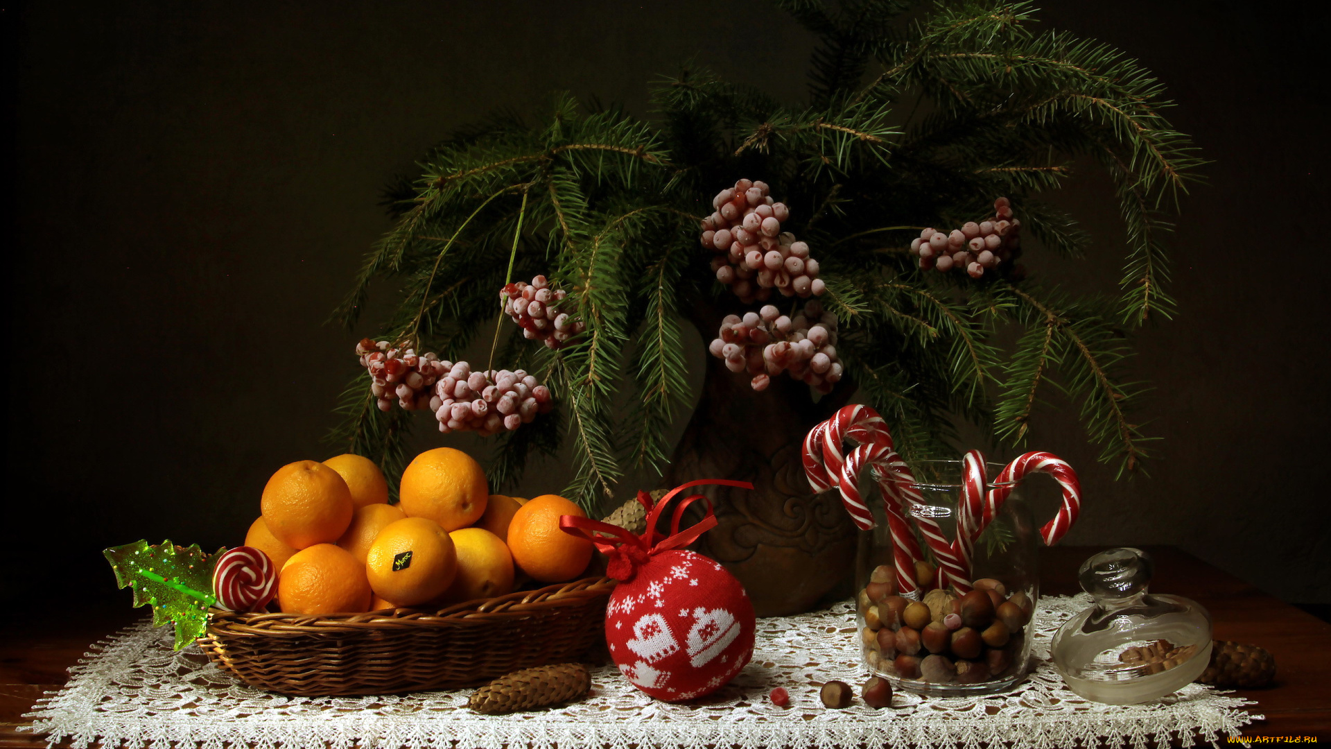 праздничные, -, разное, , новый, год, шар, ветки, орехи, мандарины, ягоды
