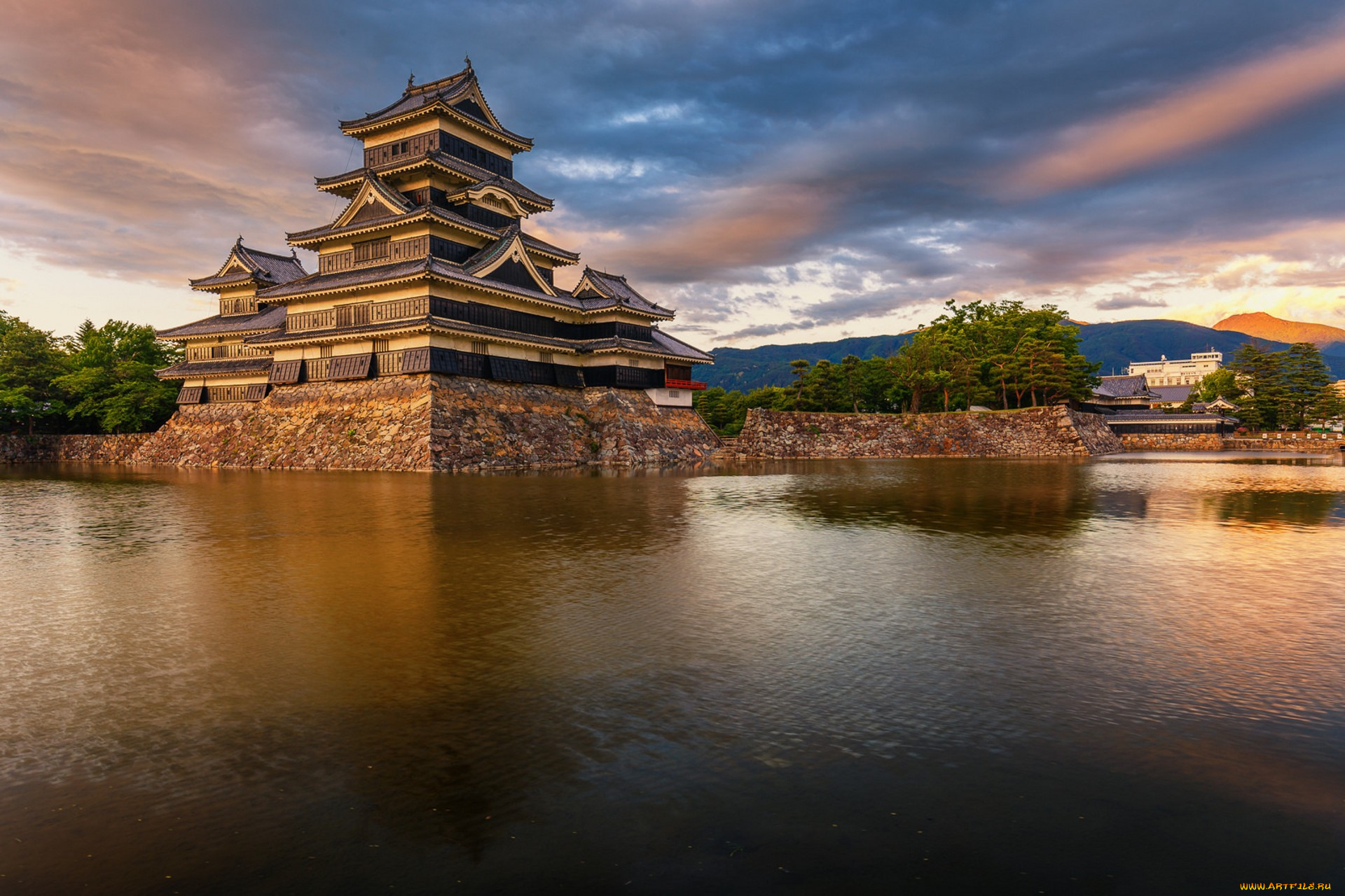 matsumoto, castle, города, замки, Японии, панорама