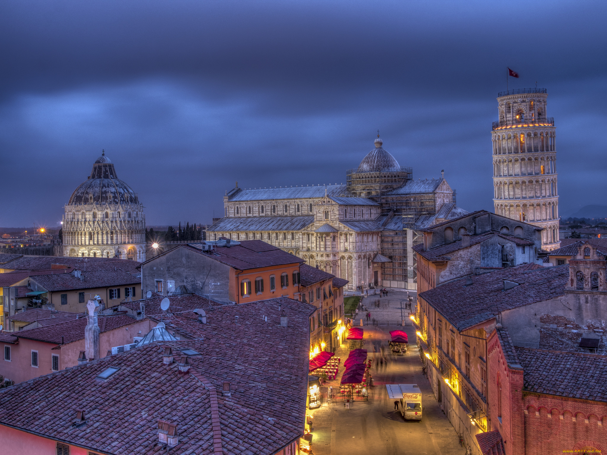 pisa`s, cathedral, города, пиза, , италия, огни, ночь