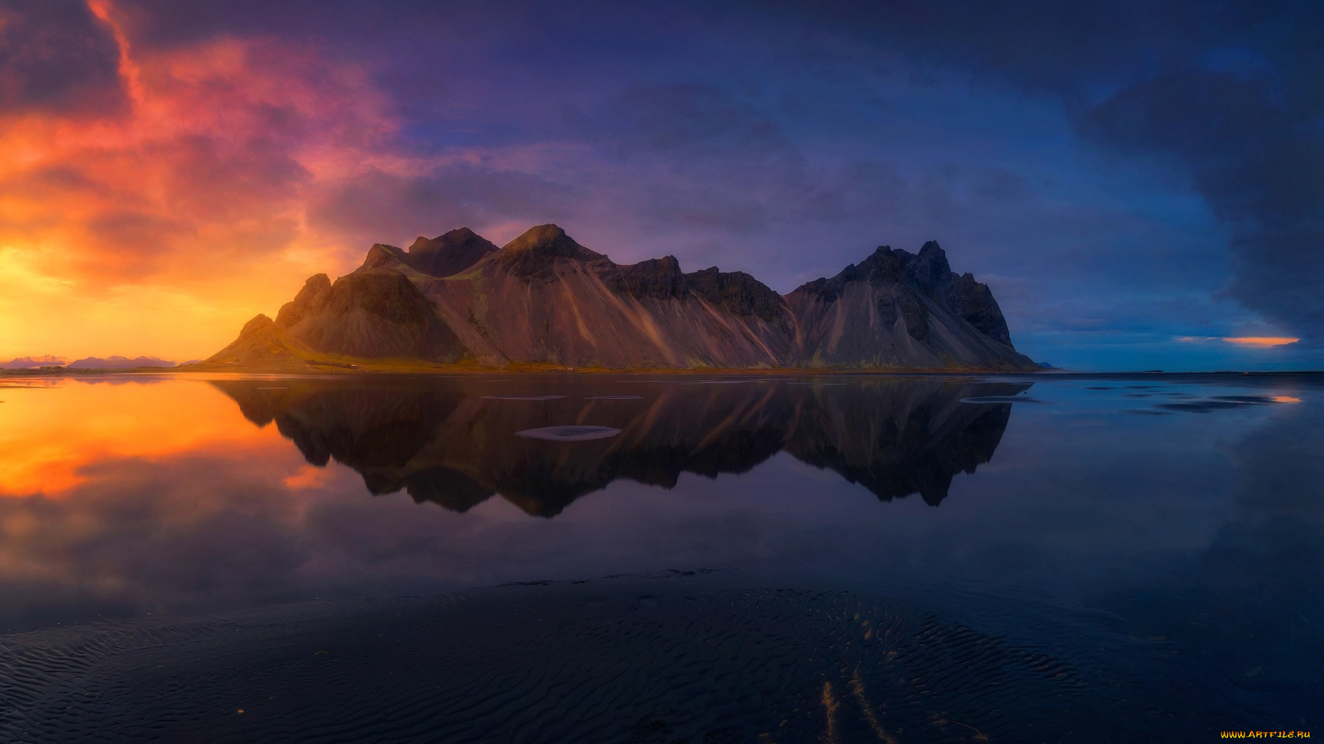 природа, восходы, закаты, рассвет, исландия, отражение, горы