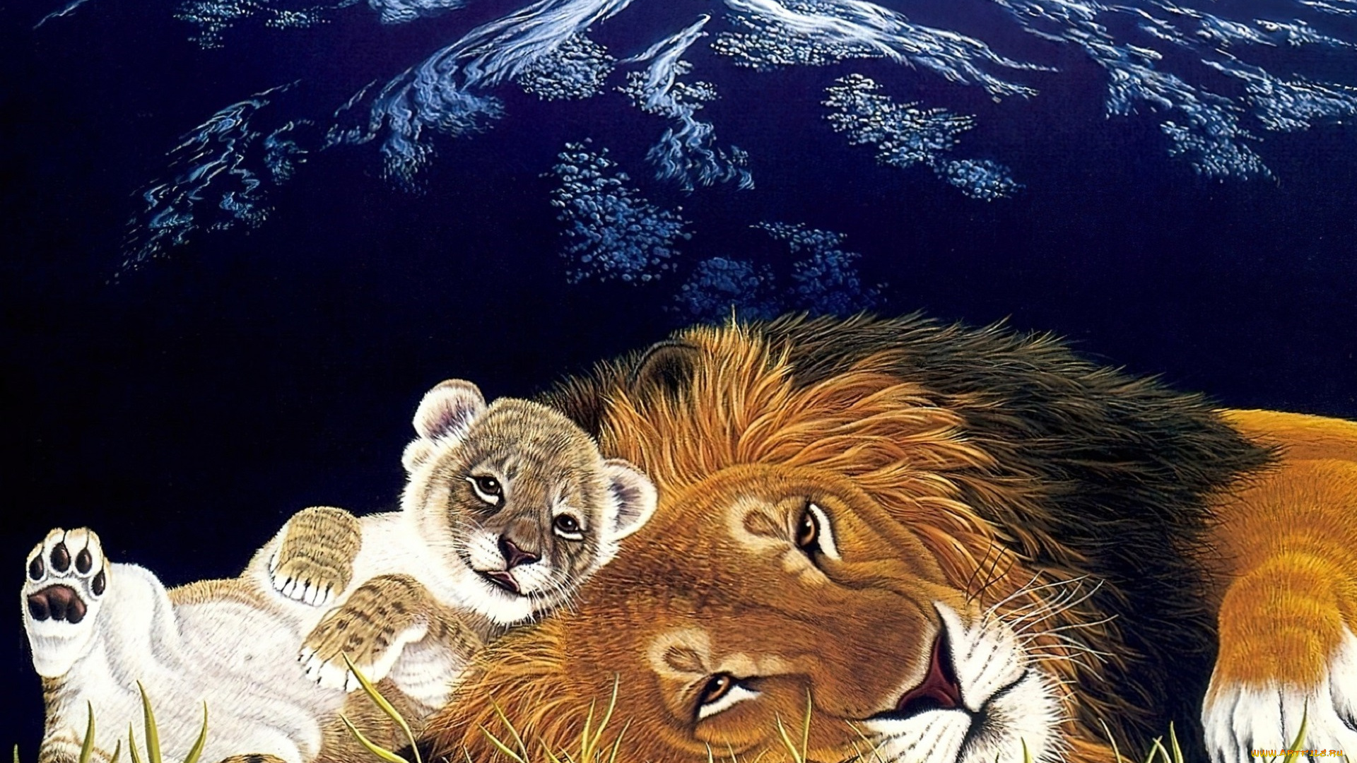 рисованное, william, schimmel, лев, львенок, планета