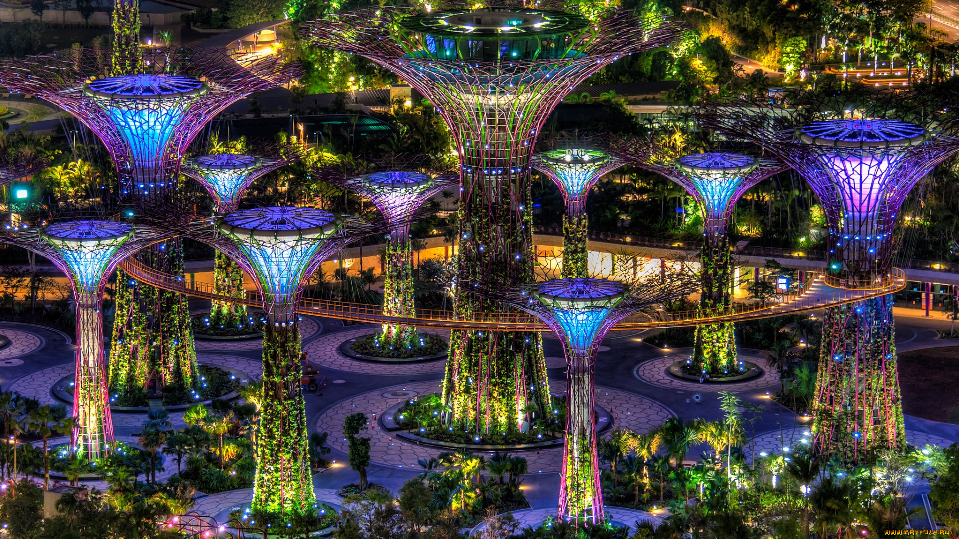 города, сингапур, архитектура, ночь