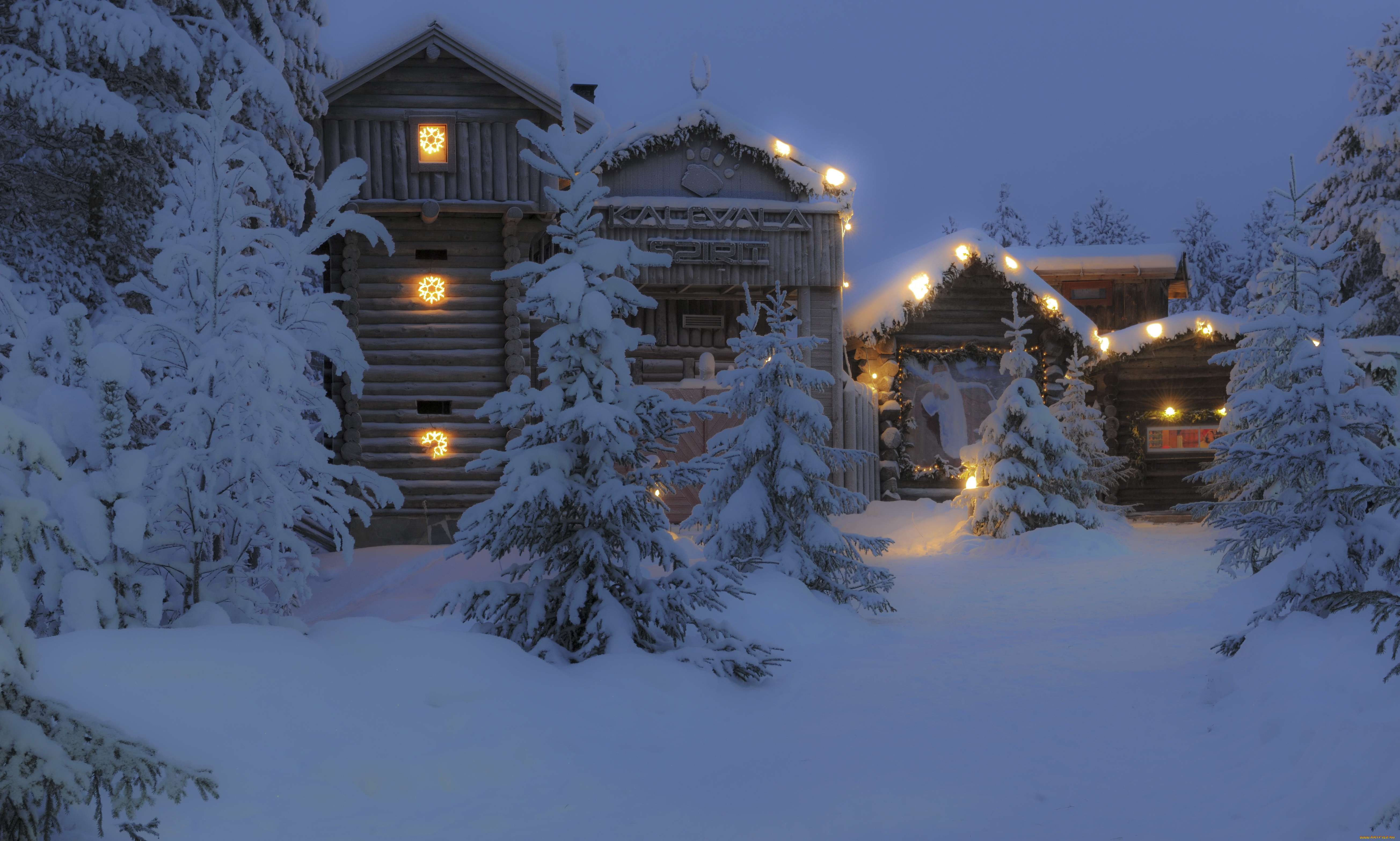 лапландия, финляндия, города, здания, дома, зима, снег