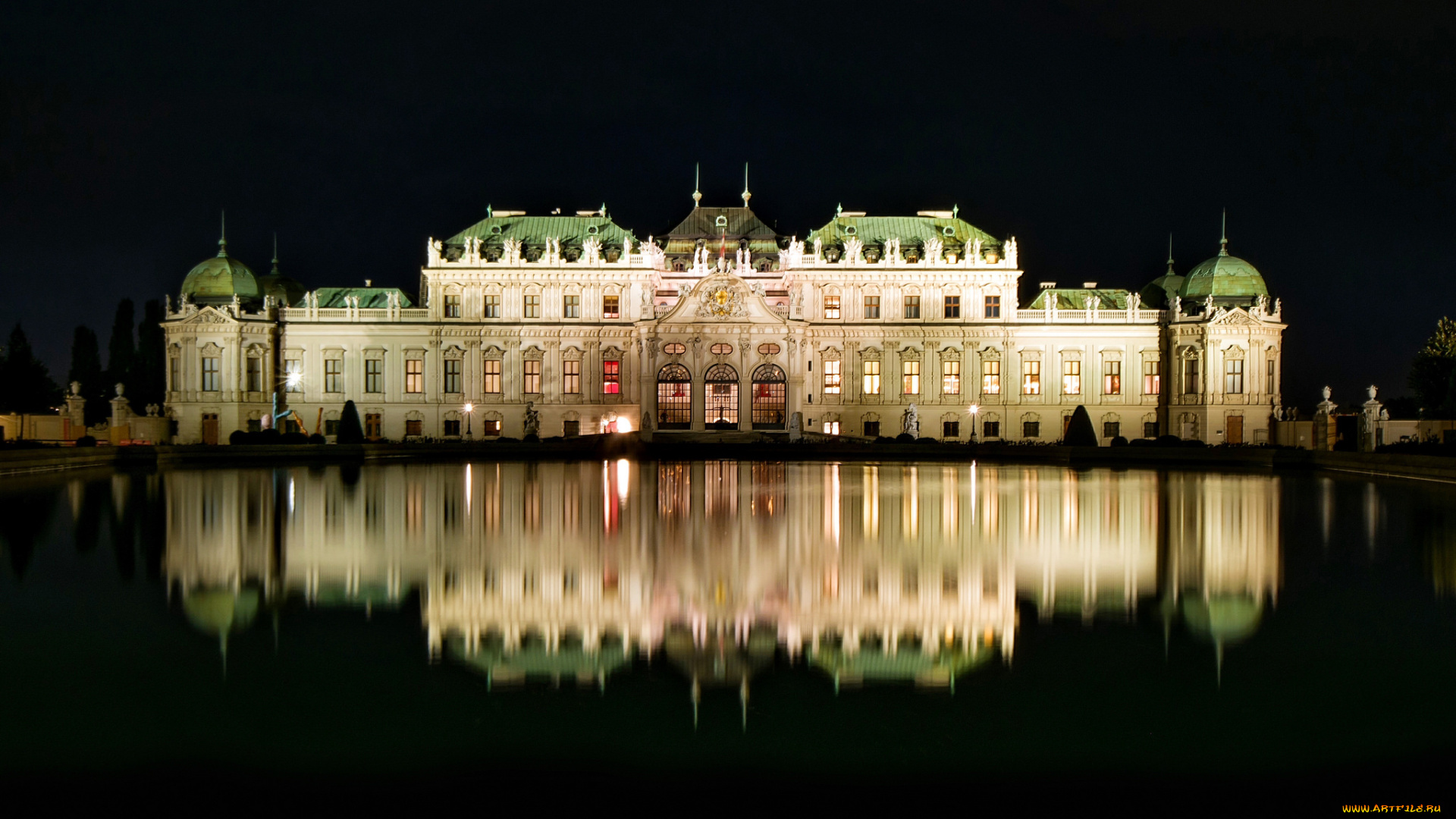 belvedere, palace, города, вена, , австрия, дворец, ночь