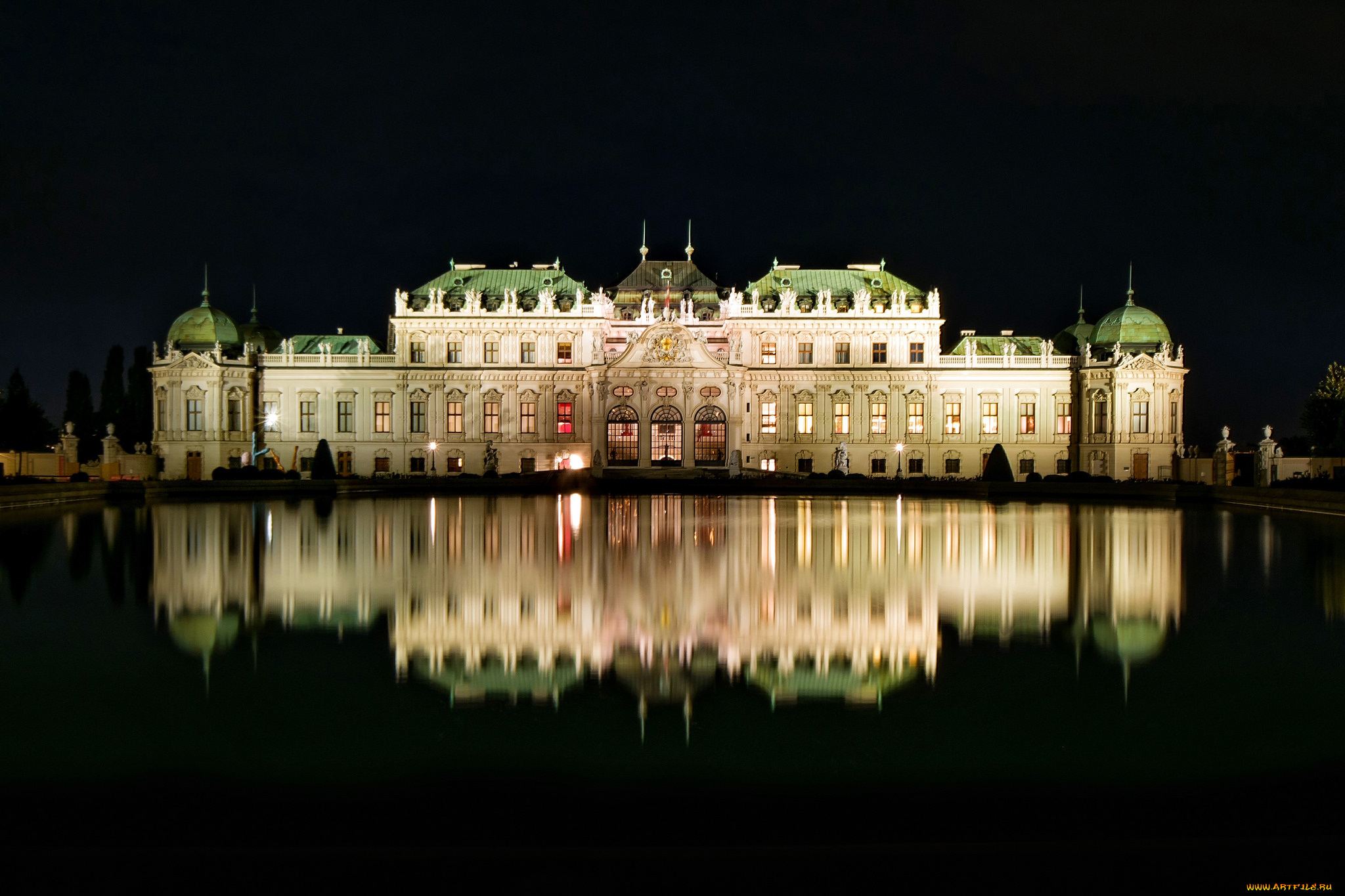 belvedere, palace, города, вена, , австрия, дворец, ночь