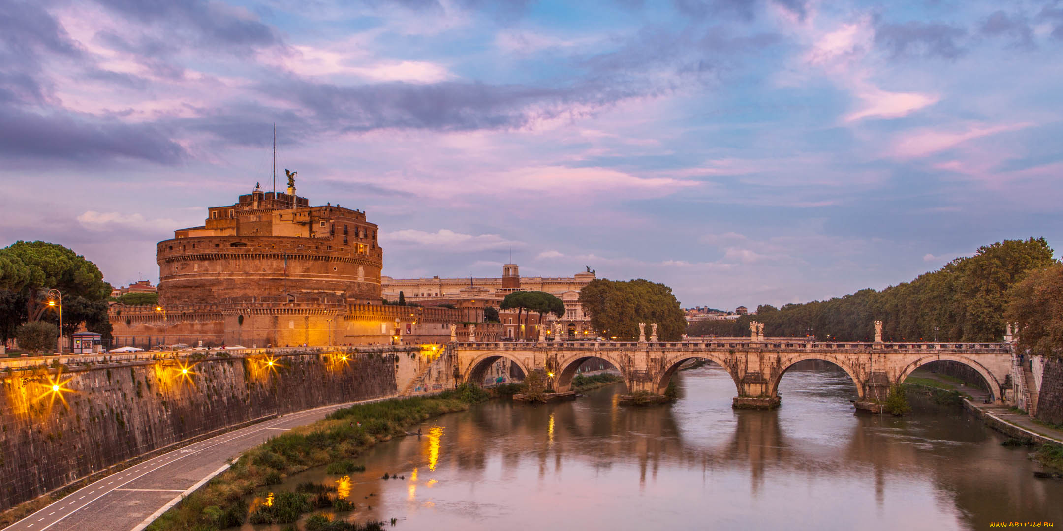 castel, san, angelo, in, rome, города, рим, , ватикан, , италия, мост, река, замок