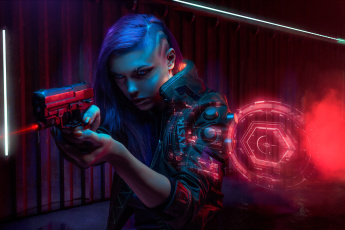 Картинка фэнтези девушки научная фантастика оружие женщины киберпанк cyberpunk+2077