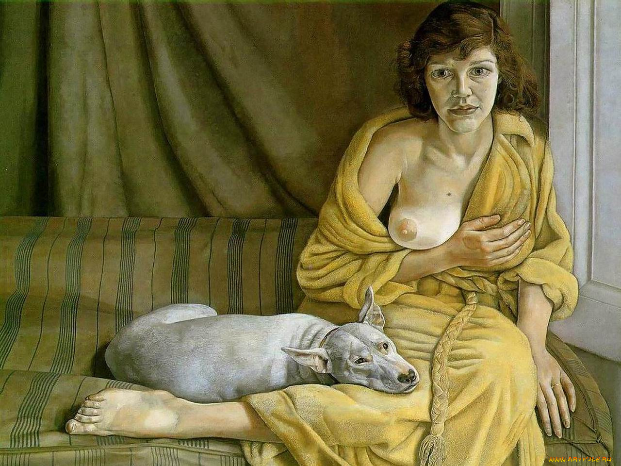 lucian, freud, girl, with, white, dog, рисованные, люди