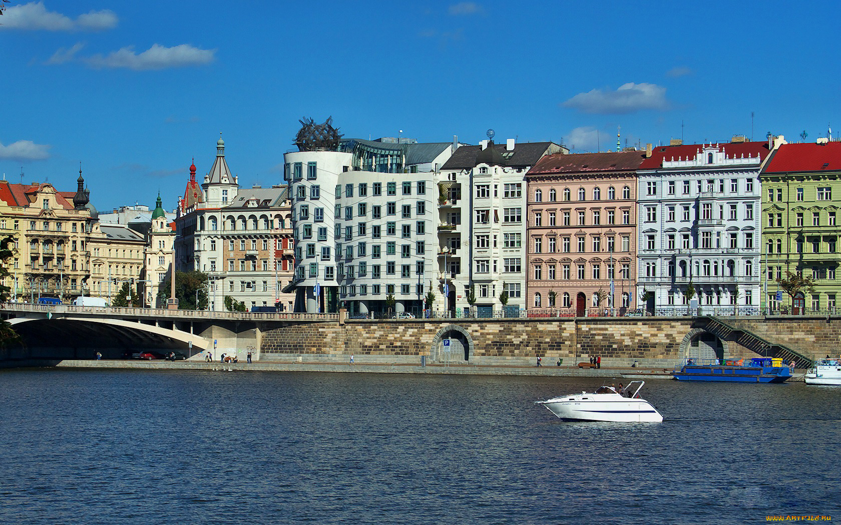 прага, города, Чехия, река, набережная, здания