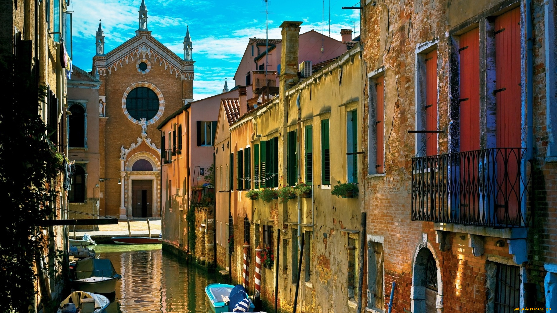города, венеция, , италия, храм, лодки, здания, дома, канал, улица, венеция