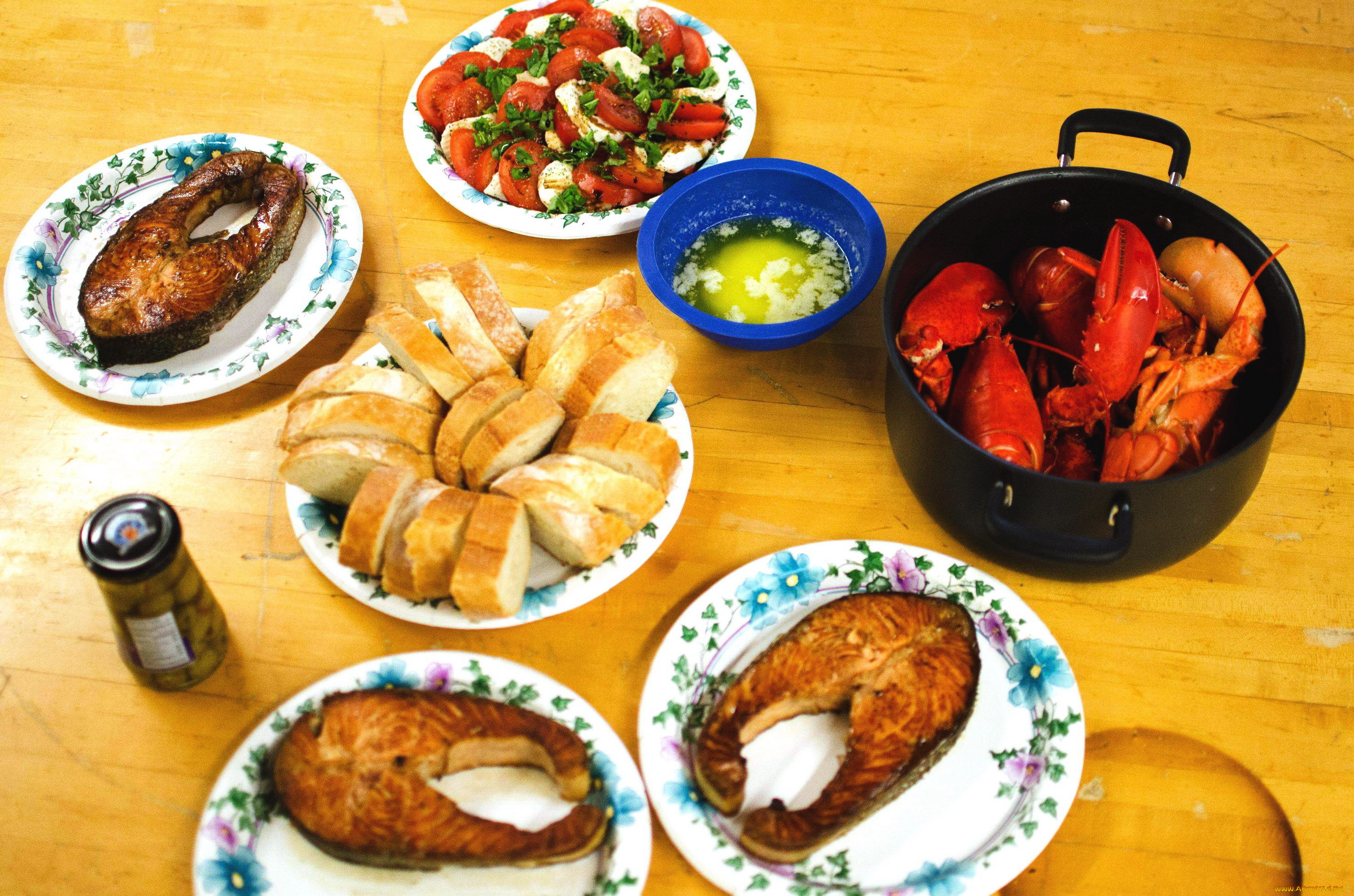 еда, рыбные, блюда, , с, морепродуктами, жареная, рыба, помидоры, томаты